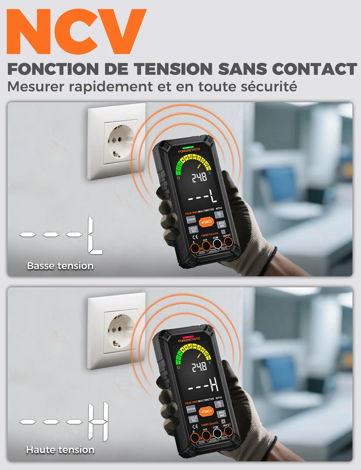 POROMETISTO Multimètre Numérique 10000 Comptes 750V CA 1000V CC Automatique Rechargeable