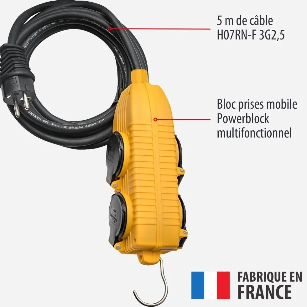 Brennenstuhl Rallonge 5m Bloc 4 Prises à clapet IP44 Jaune