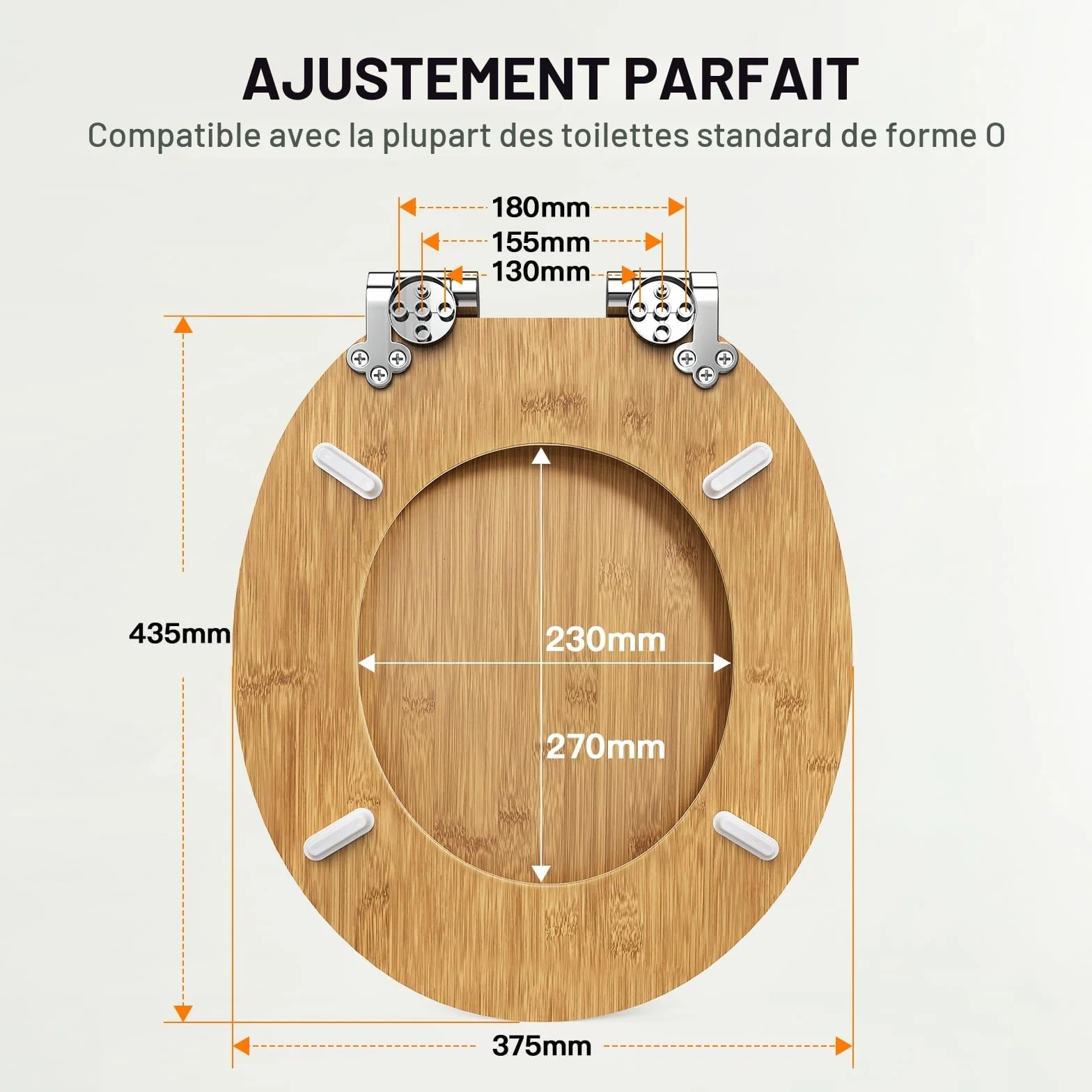 Pipishell abattant wc bois forme O fermeture douce charnières métalliques lisses toilette MDF