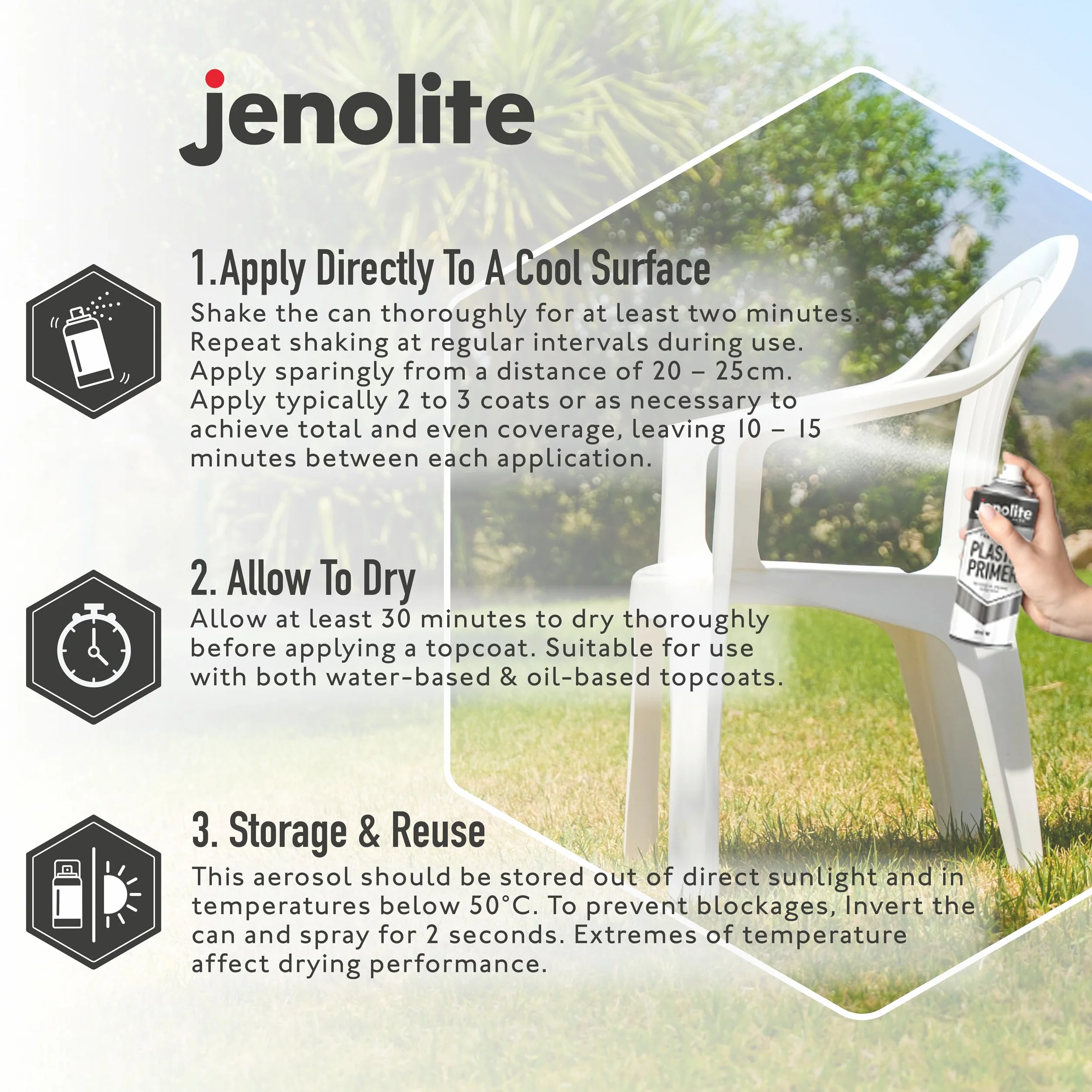 JENOLITE Lot de 3 bombes de peinture d'apprêt plastique blanc 400 ml