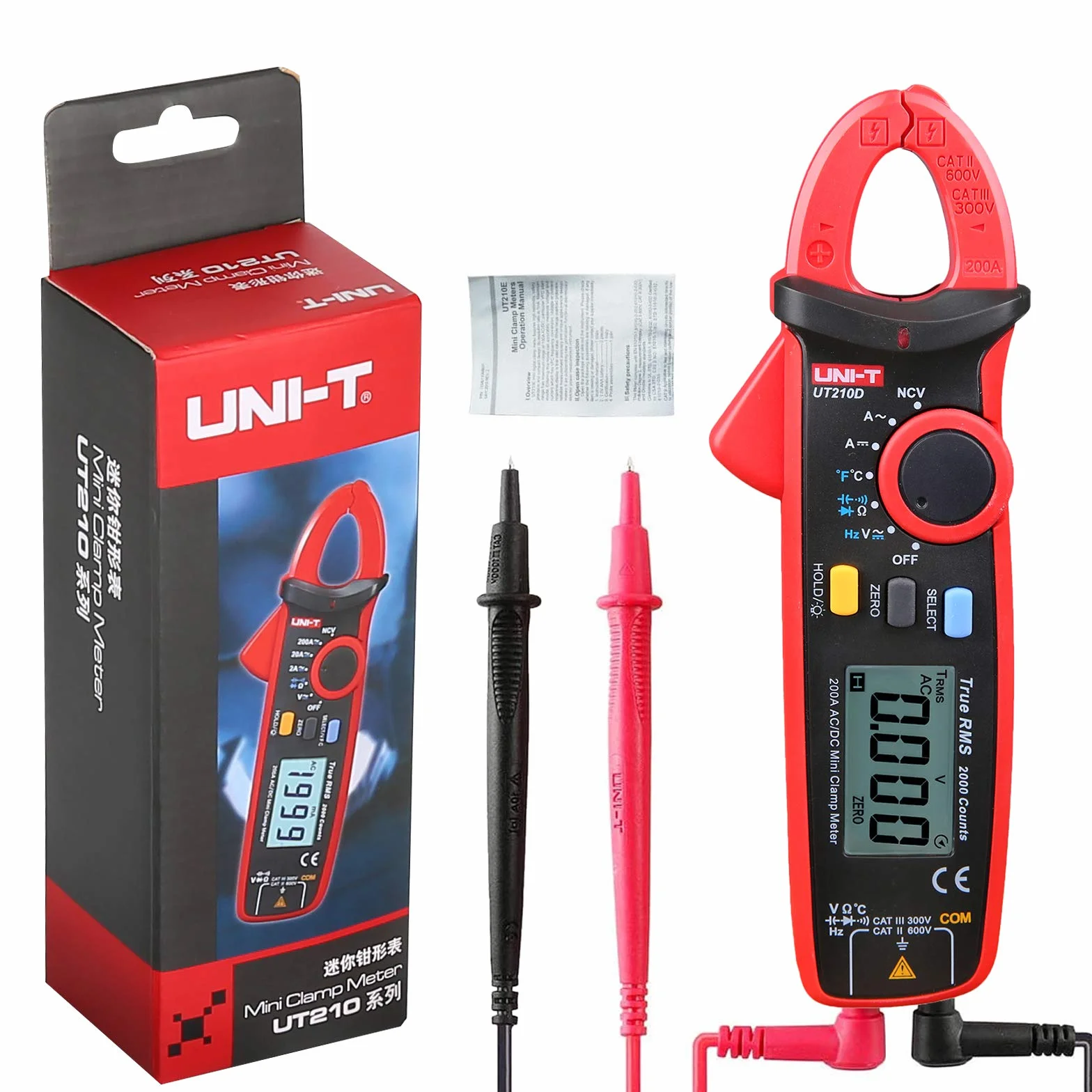 UNI-T UT210D Pince ampèremétrique numérique 200A AC DC Vrai RMS Multimètre