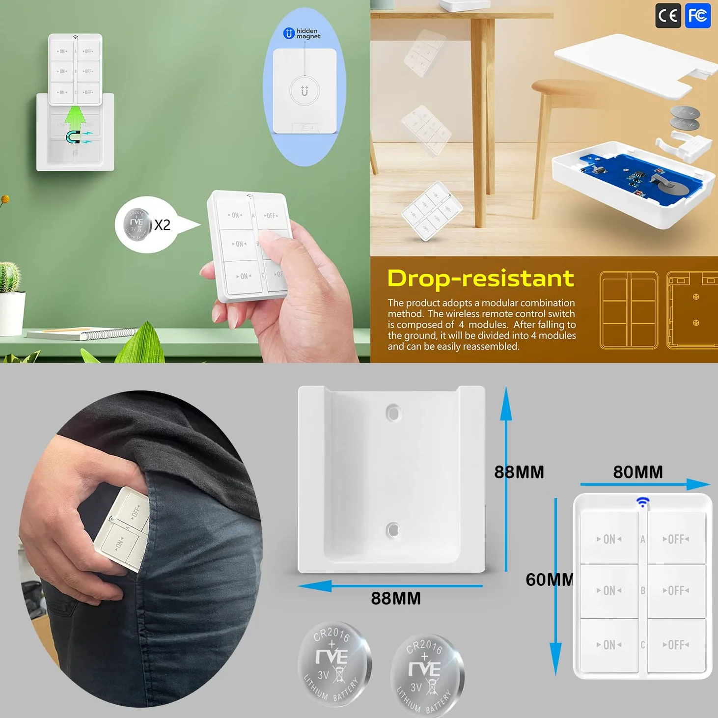 Kit interrupteur sans fil va et vient 433 MHz 150 mètres 2200W 1 interrupteur 3 récepteurs