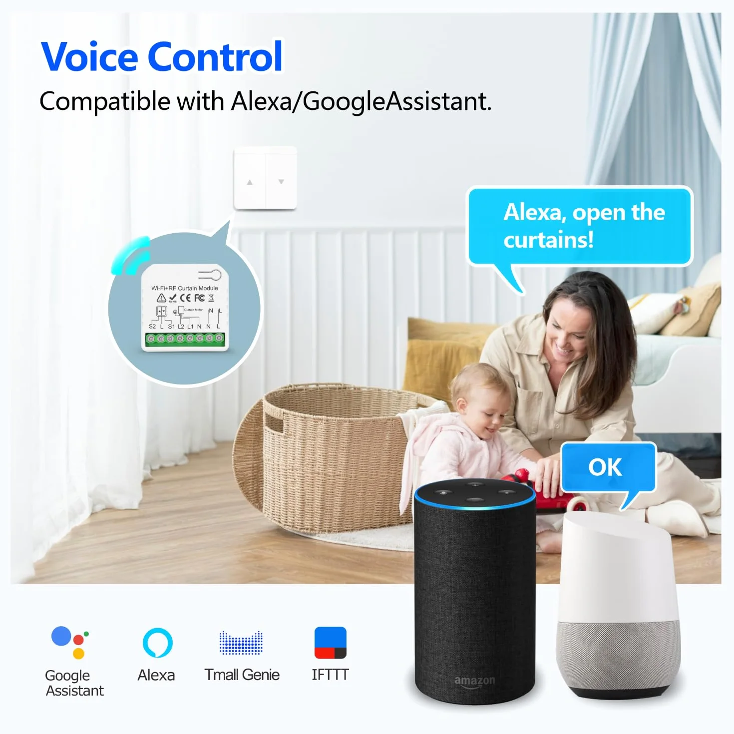 DieseRC Module de contrôleur de volet roulant intelligent sans fil 5 pièces avec télécommande RF compatible Google Home Alexa
