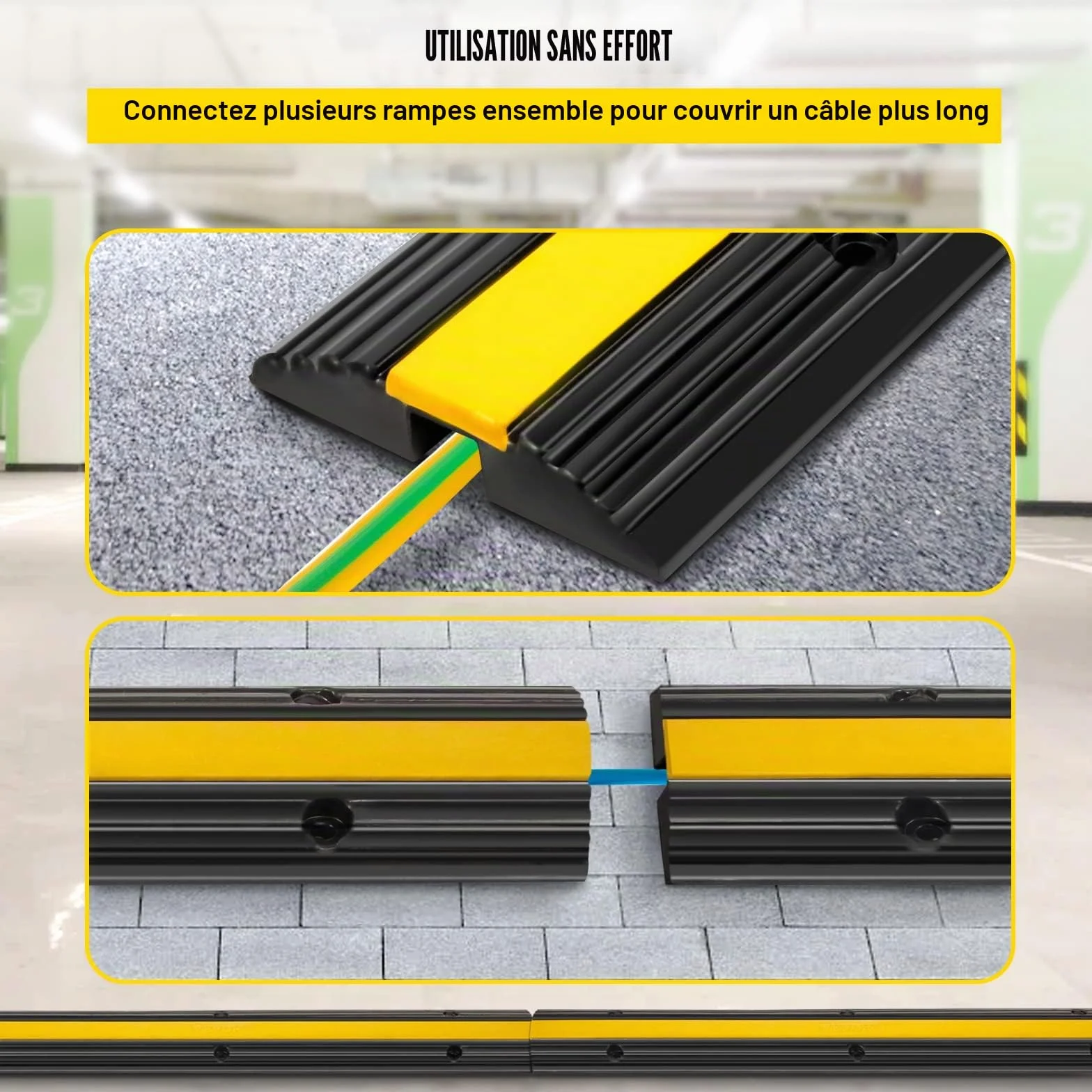 VEVOR Lot de 4 Protections de câbles à 1 Canal, Protection de câble en Caoutchouc thermoplastique, Design modulaire 100 x 15 x 2,5 cm Noir