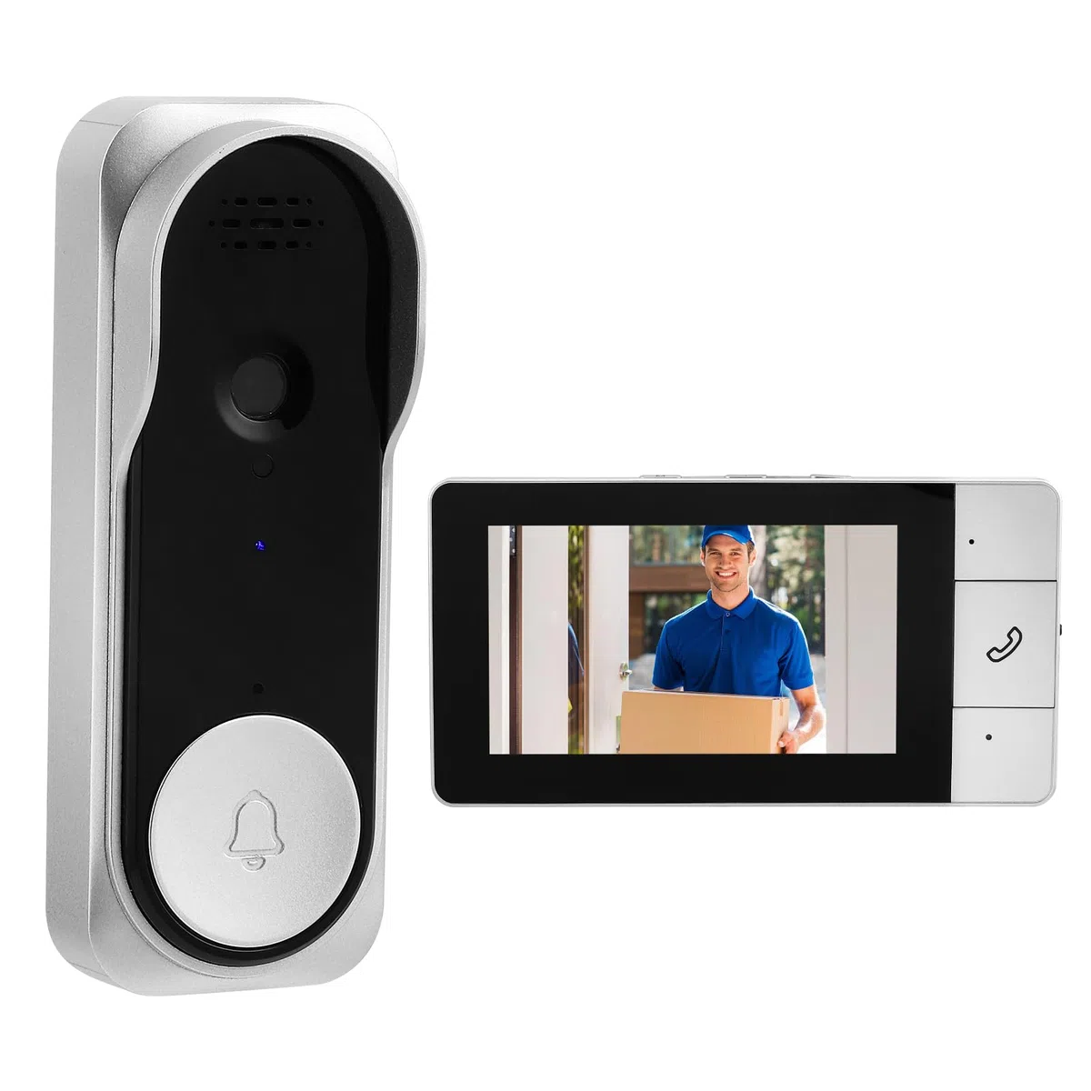 Sonnette sans Fil avec Caméra IP65 1080p, Visiophone Vidéo Extérieur Écran 4.3" Audio Bidirectionnel Vision Nocturne