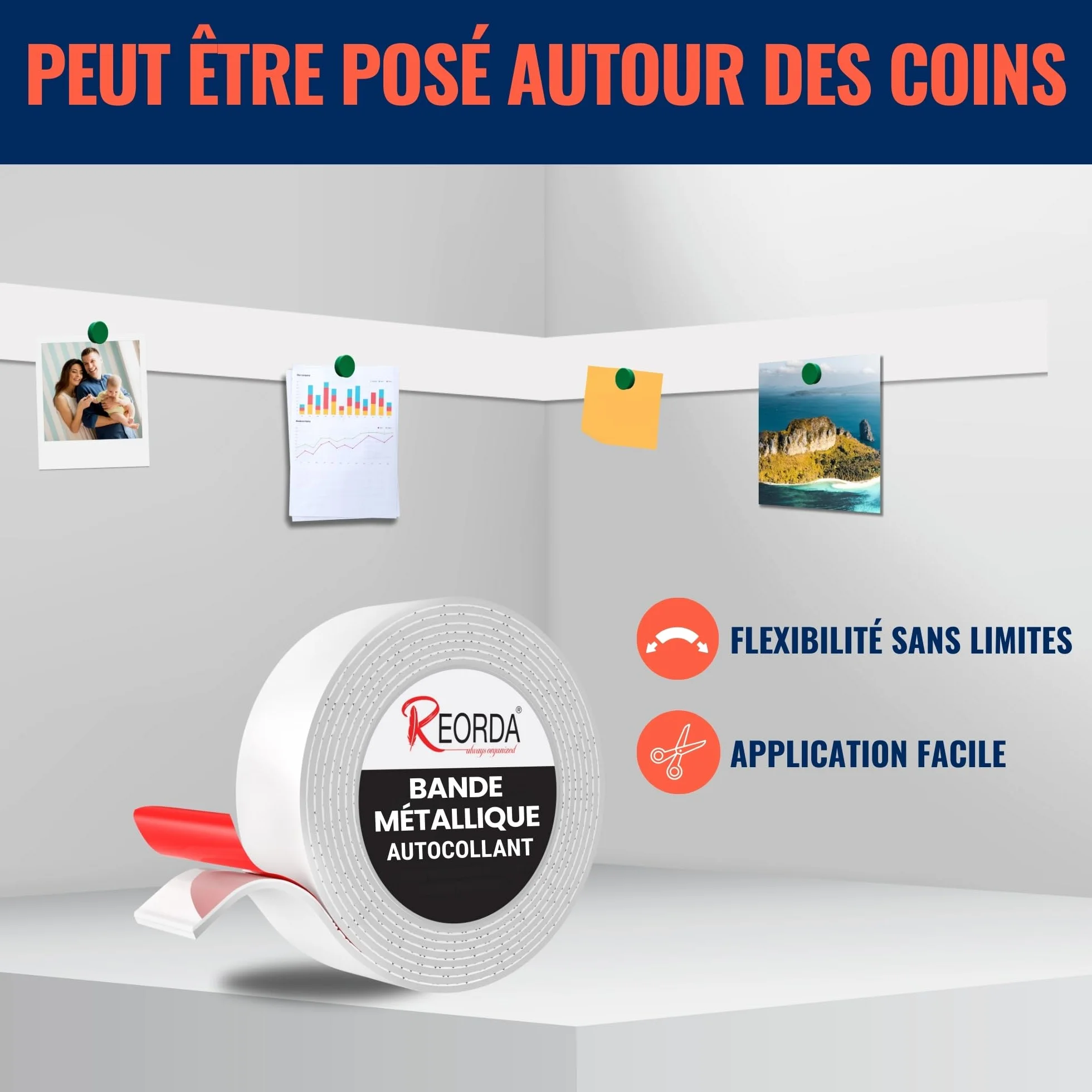Bande Métallique Auto-Adhésive Blanche REORDA Extra Fort pour Figurines Tonies & Étagères