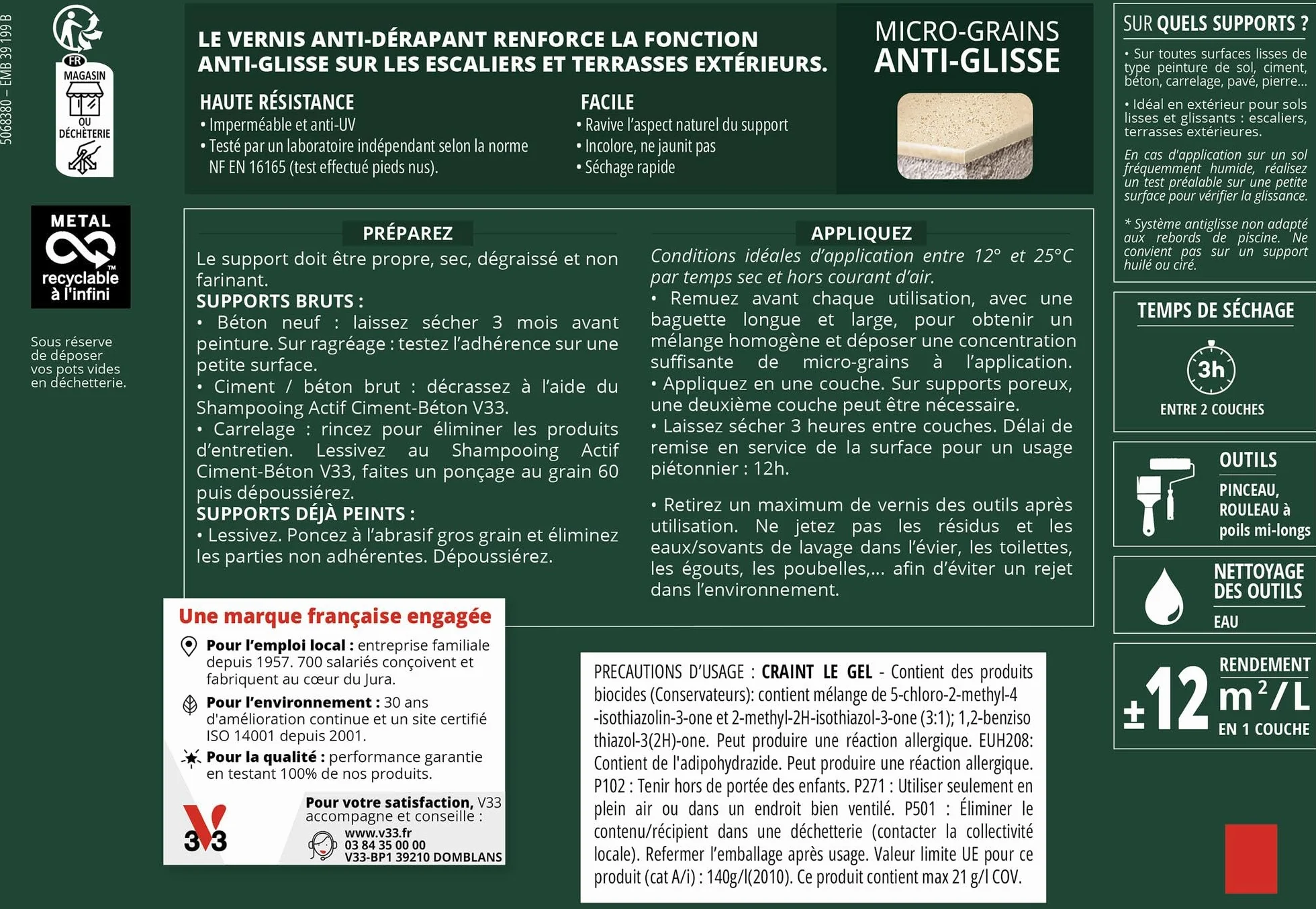 V33 Vernis sol extérieur antidérapant Incolore 0,75L
