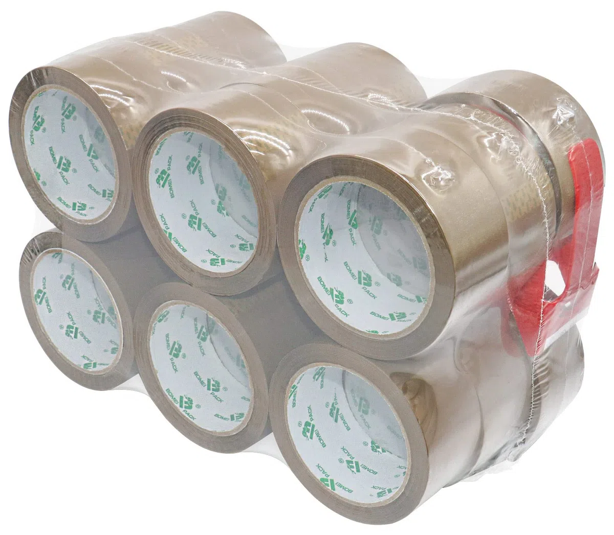 BOMEI PACK Ruban Adhésif Marron 66m x 48mm Lot de 18 Rouleaux avec Dérouleur