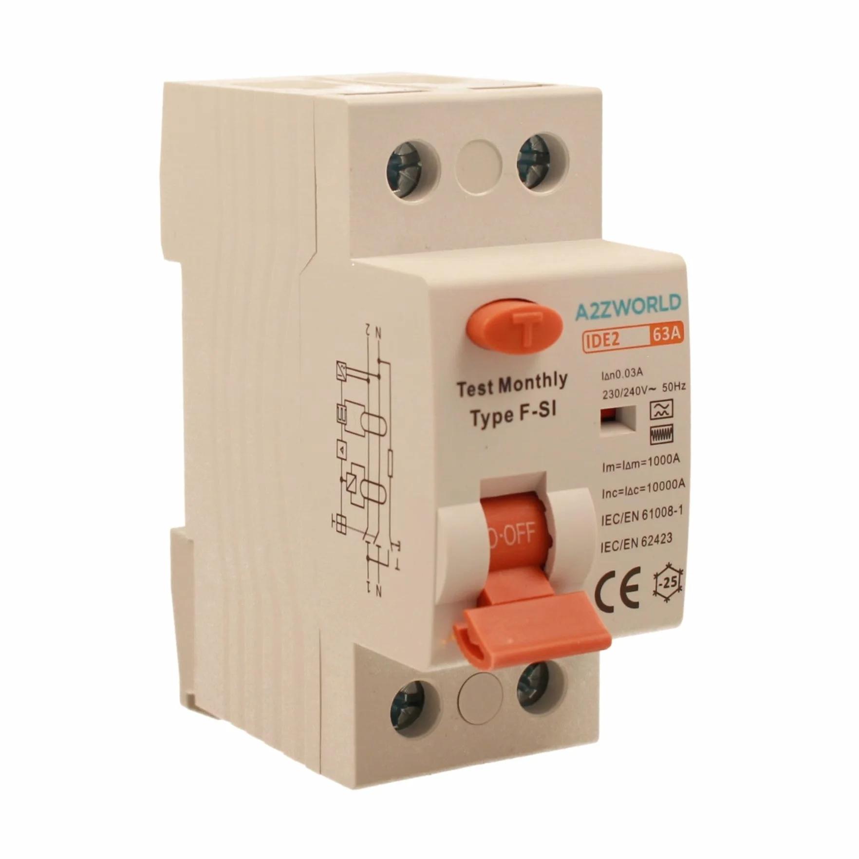 Disjoncteur différentiel Type F-SI super immunisé 63A 30mA 1P+N 10kA 2 modules