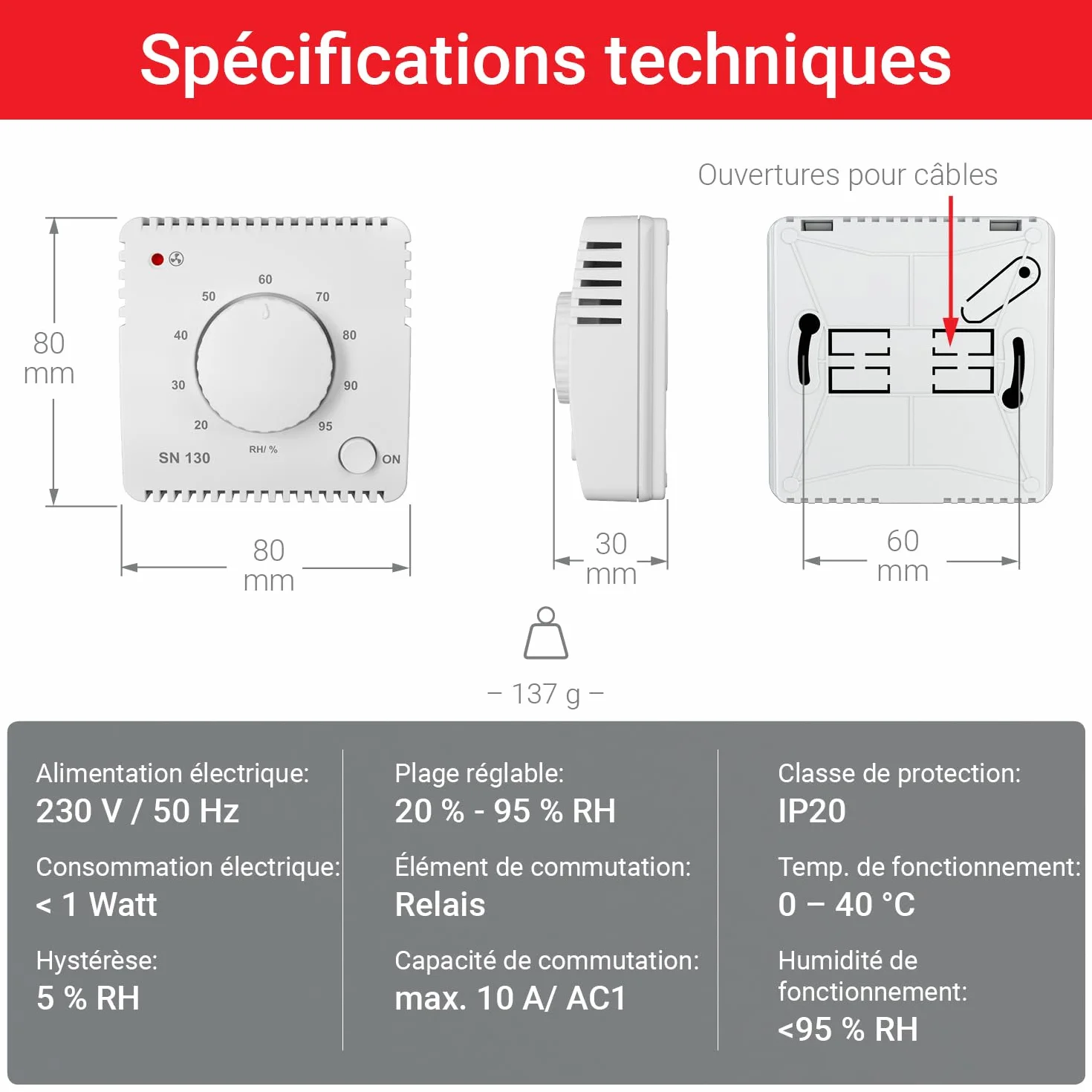 ELEKTROBOCK SN130 sonde d'humidité commande automatique ventilateurs salle de bain