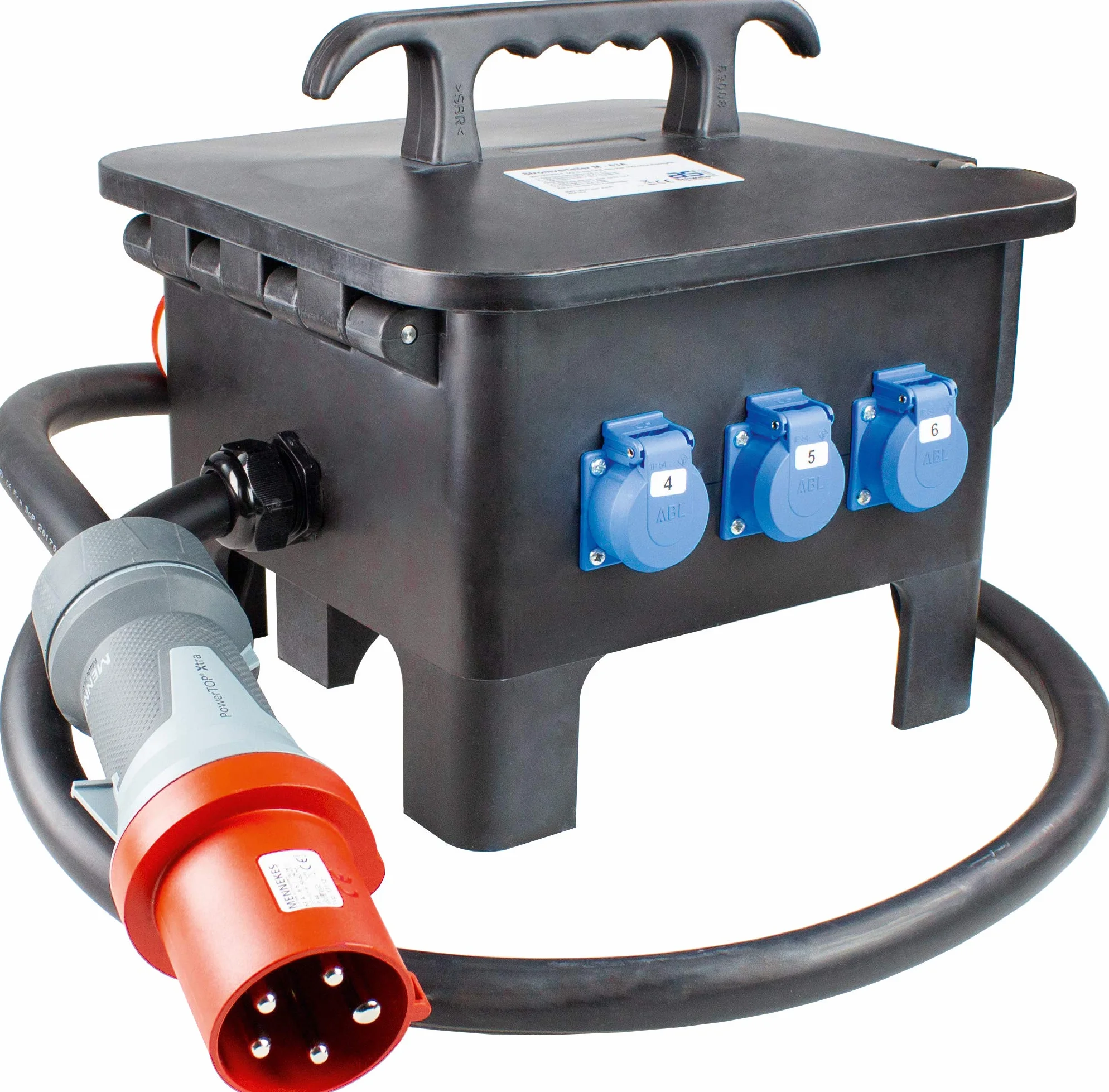 Schwabe Répartiteur de courant de chantier 400 V/63 A/5 broches Adaptateur courant fort 3 x Schuko 2 x CEE 400 V/16 A/5 broches 1 x 400 V/32 A/5 broches