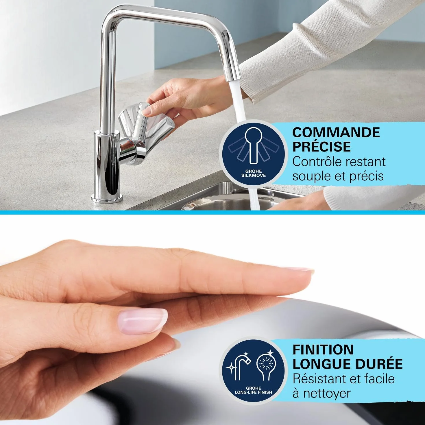 GROHE Mitigeur monocommande 2 jets Robinet évier de cuisine avec douchette extractible Chromé 30361000