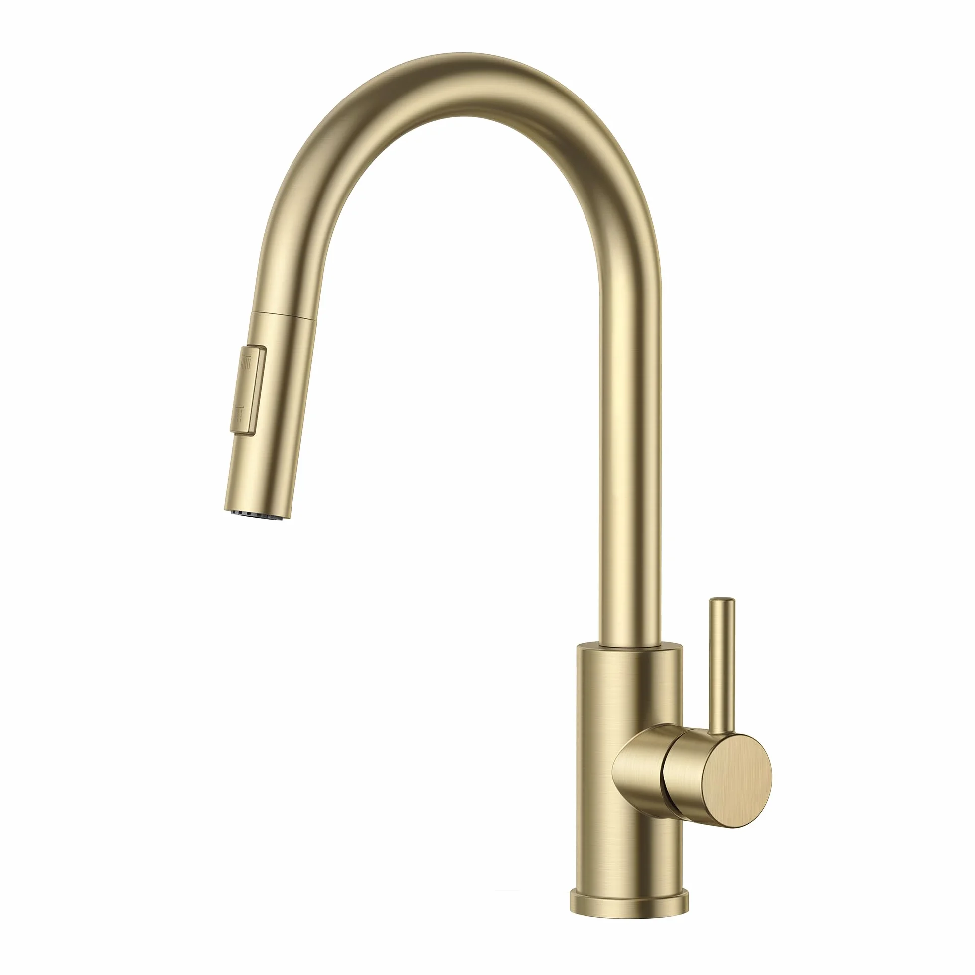 FORIOUS Robinet Cuisine Mitigeur Douchette Pivotant 360° Évier Arc Élevé Pulvérisateur Escamotable 2 Modes Or Brossé