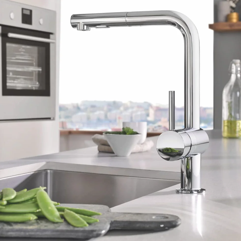 GROHE Minta Robinet de cuisine évier avec douchette extractible, inverseur 2 jets, chromé
