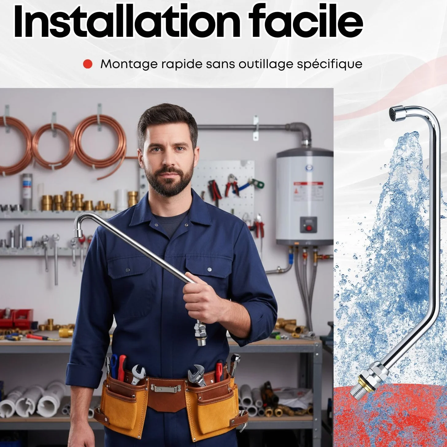 Bec haut rotatif avec aérateur pour robinet à pédale de cuisine industrielle – Col de cygne chromé en acier inoxydable