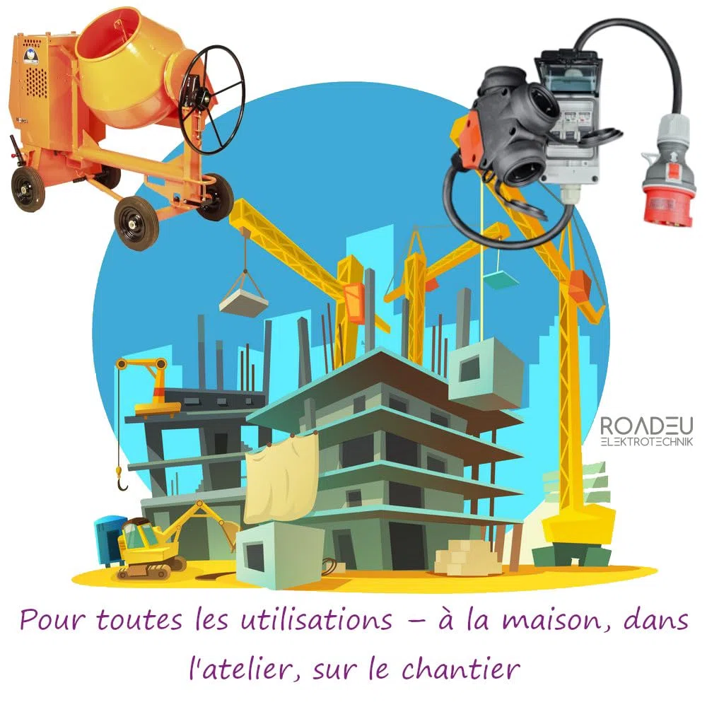 Adaptateur CEE 32A 5P vers Triple Prise 230V 2P+E Coffret IP44 3 Disjoncteurs C16 Câble Caoutchouc 1 m