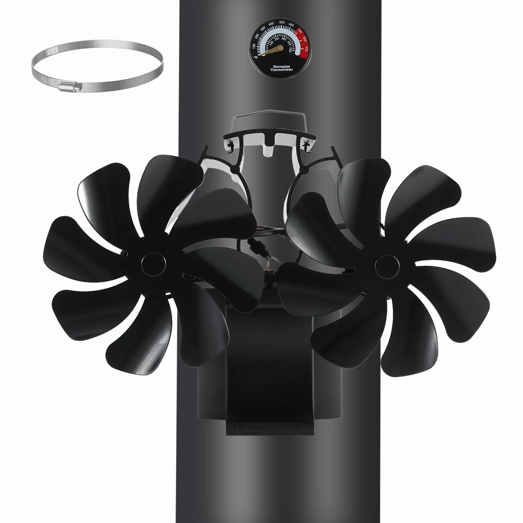 Ventilateur de cheminée magnétique 3 en 1 sans électricité avec thermomètre pour bois foyer tuyau de poêle