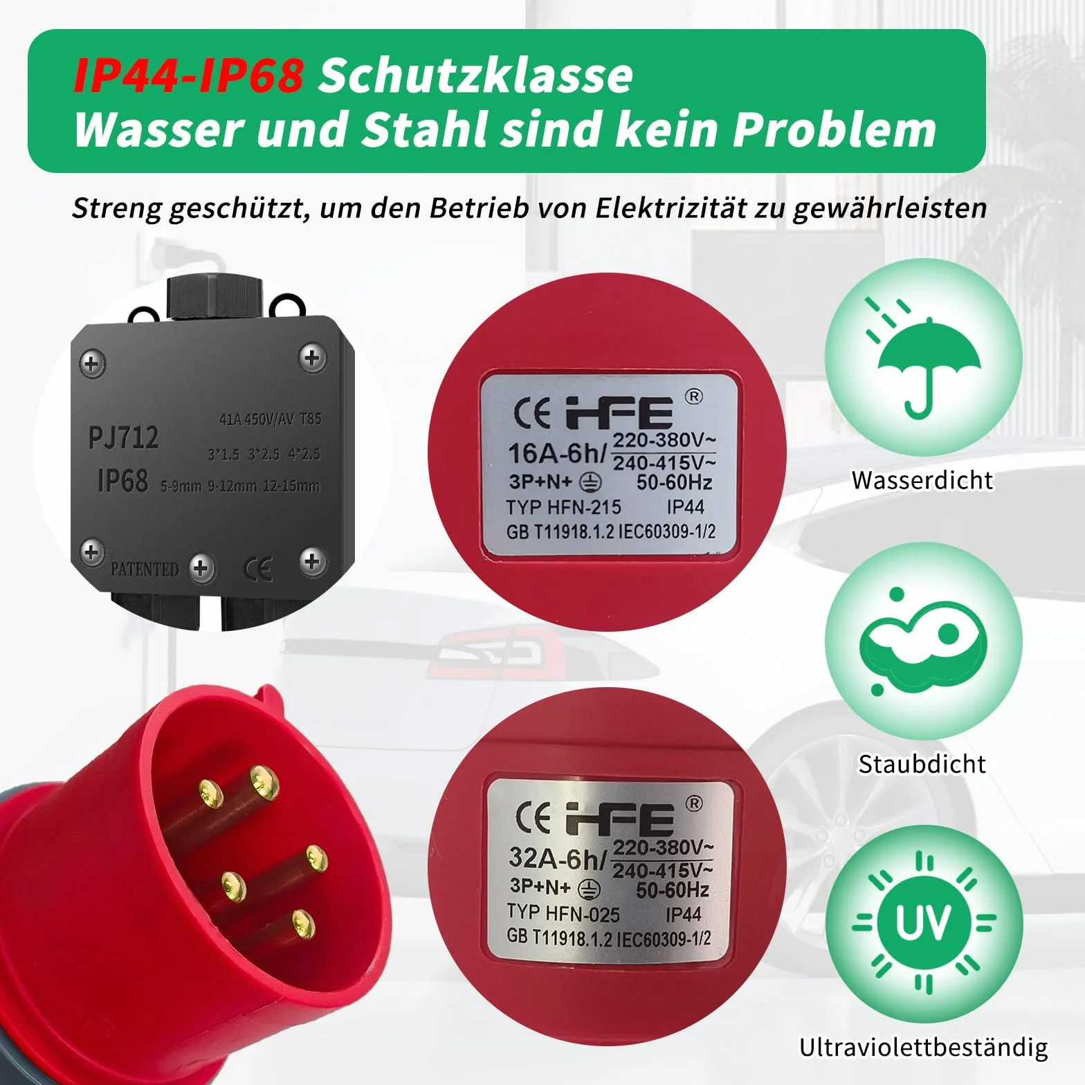 Adaptateur CEE 32A vers 16A 2 Prises 230V 5 Broches Rallonge IP44-68 1,5m Répartiteur Courant Fort