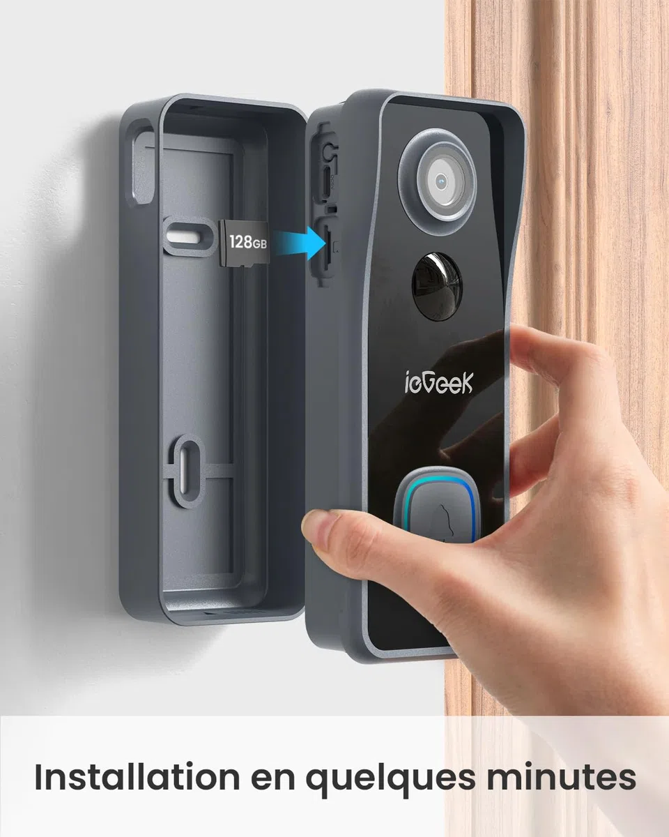 ieGeek 2,5K 5MP Sonnette sans Fil Exterieur Etanche, 166° Sonnette Vidéo Compatible Alexa, IP65, Vision Nocturne, WiFi 2,4 GHz