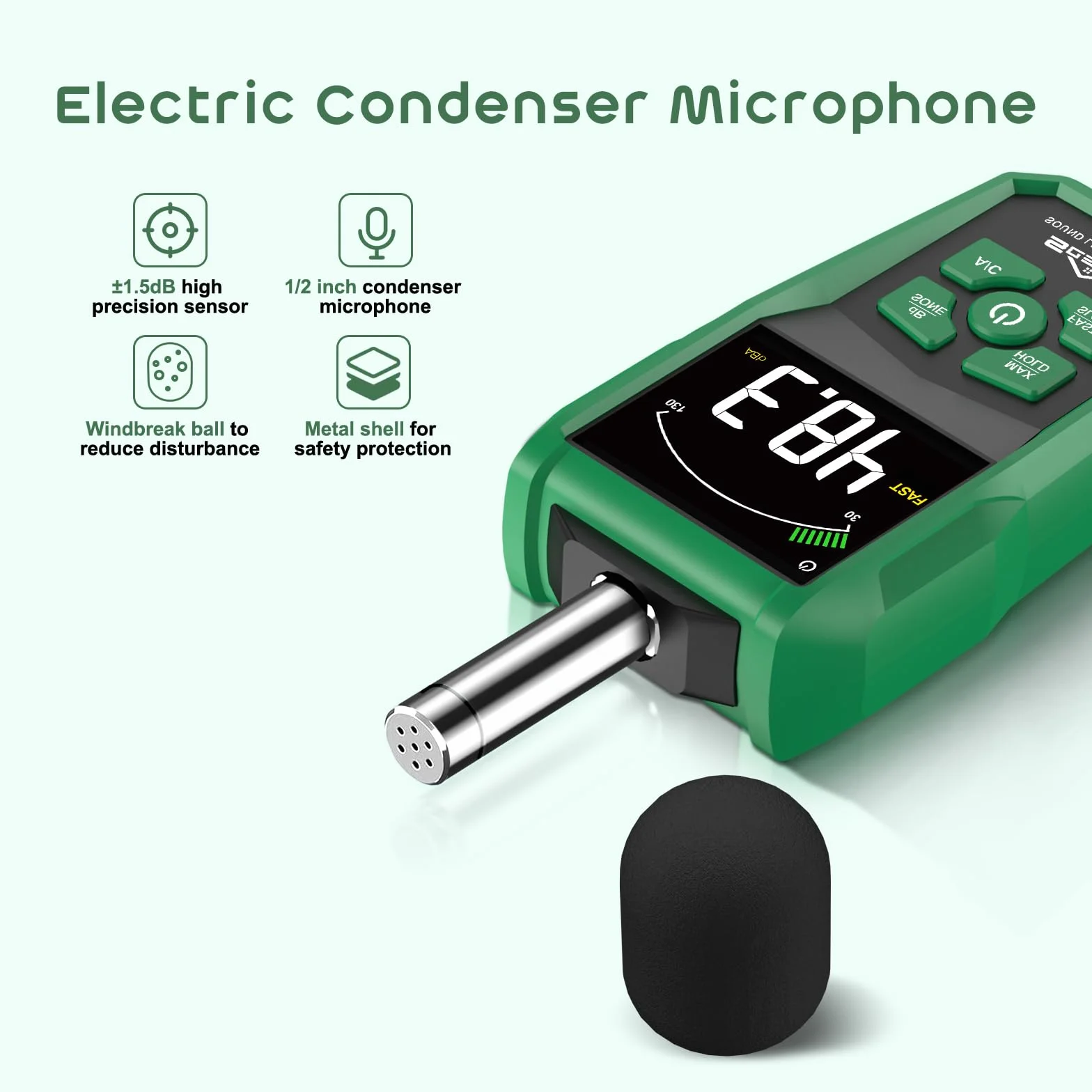 SQECH Sonomètre Numérique 30-130dB Écran Couleur Rétroéclairé