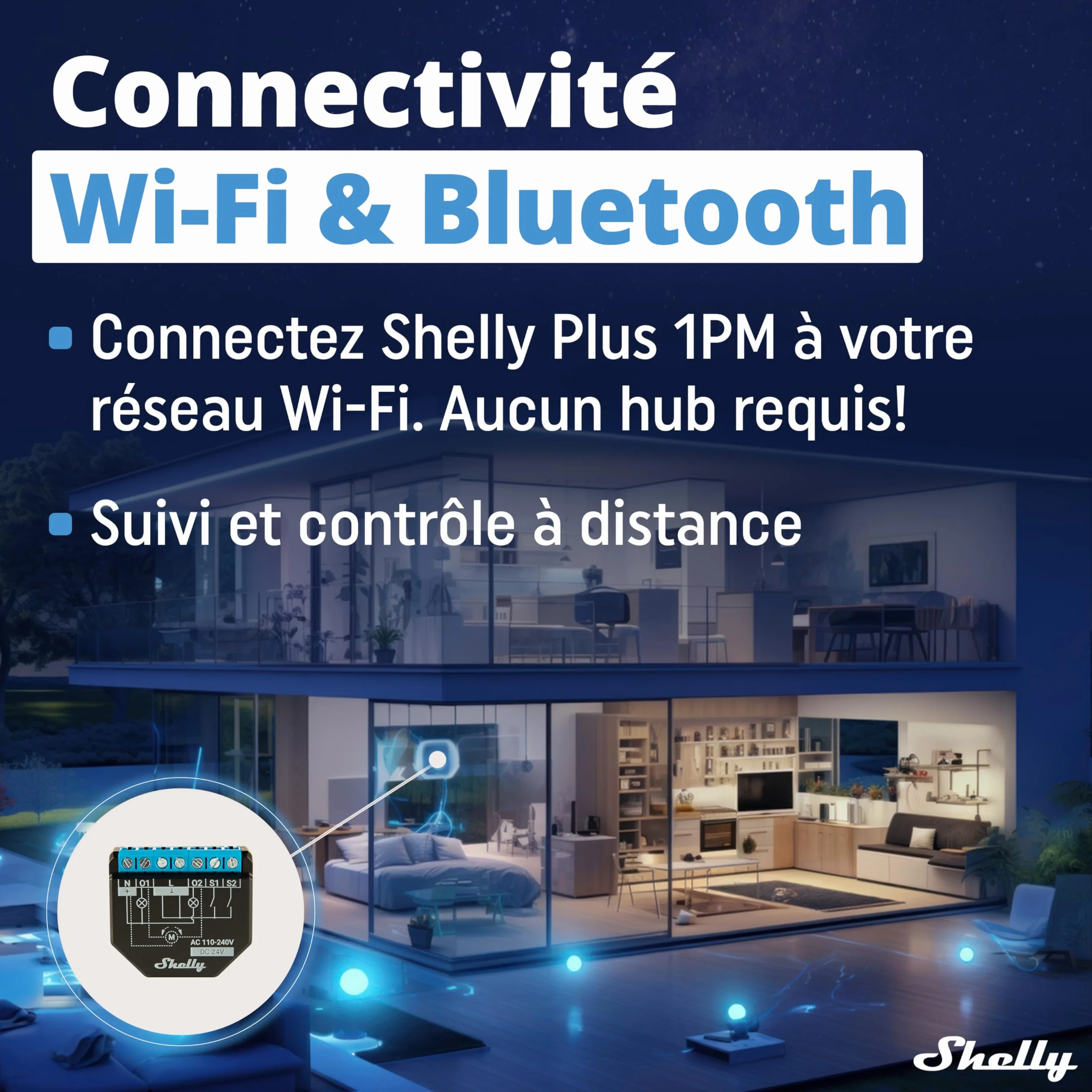 Shelly Plus 2PM Interrupteur volet roulant connecté Wi-Fi 2 Canaux 16A Compteur d'énergie Lot de 4