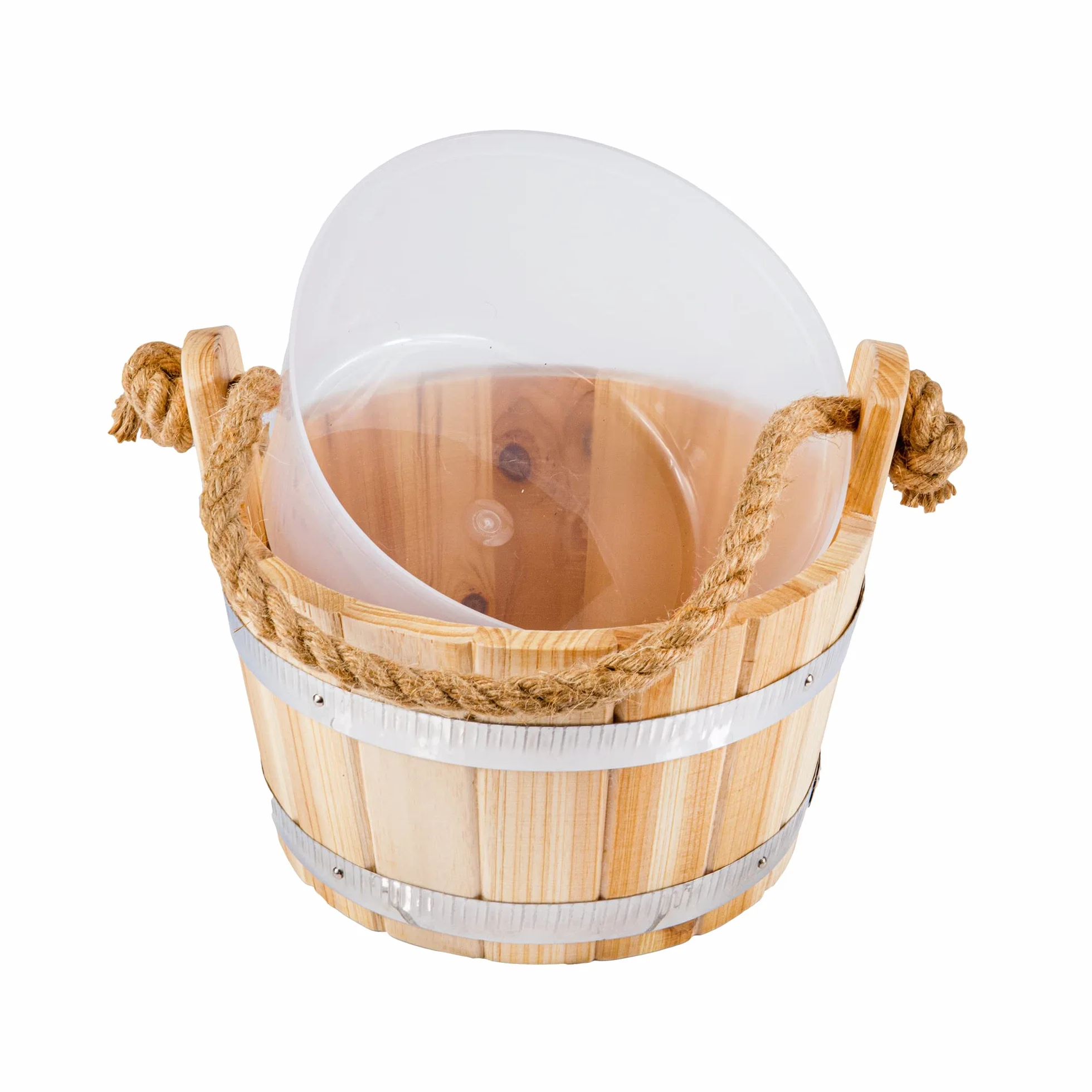 Saunify Lot de 5 seaux de sauna en pin avec insert en PVC, seau avec louche, sablier, thermo-hygromètre