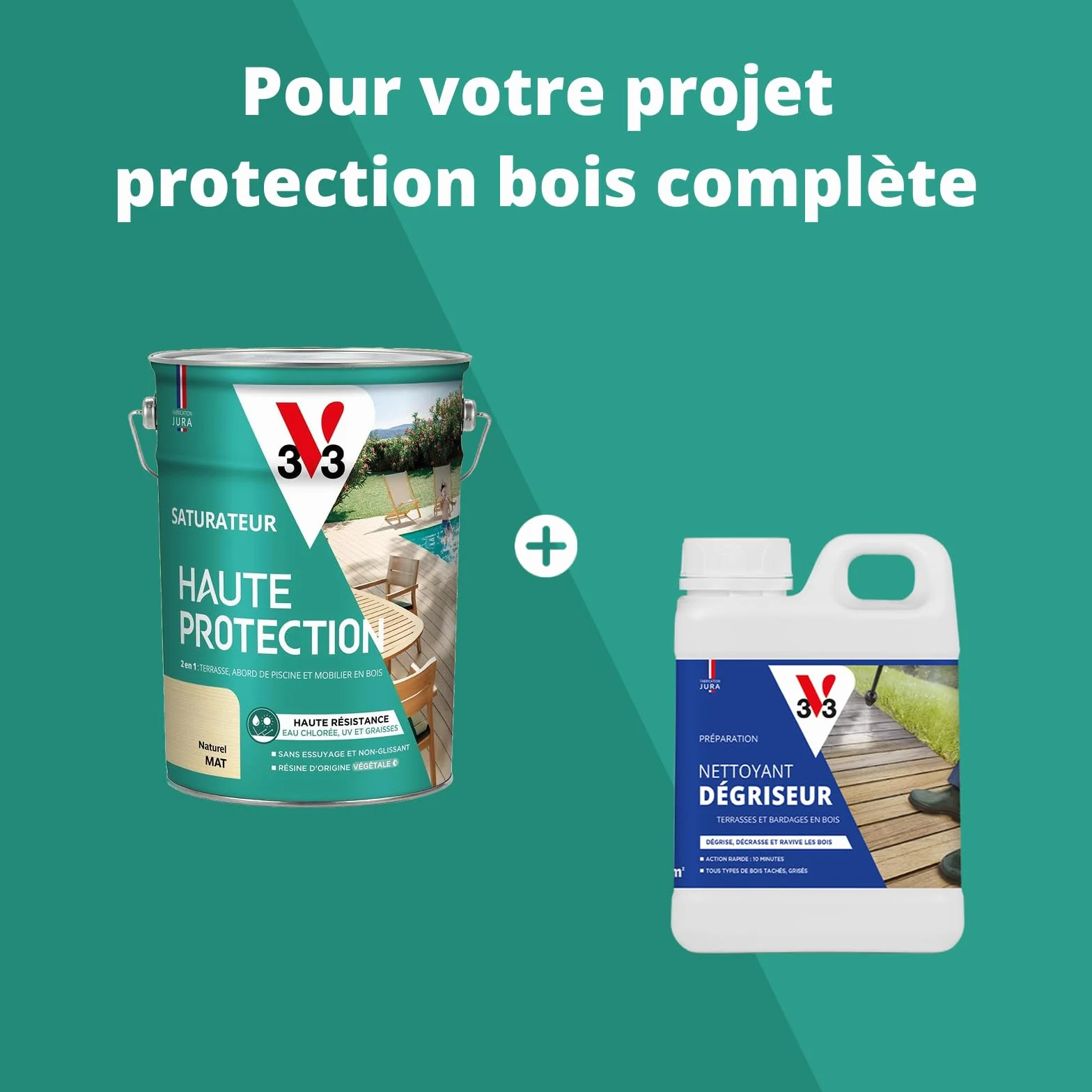 V33 Saturateur bois extérieur Naturel mat 5L - Haute résistance eau chlorée, UV et graisse - Sans essuyage et non glissant