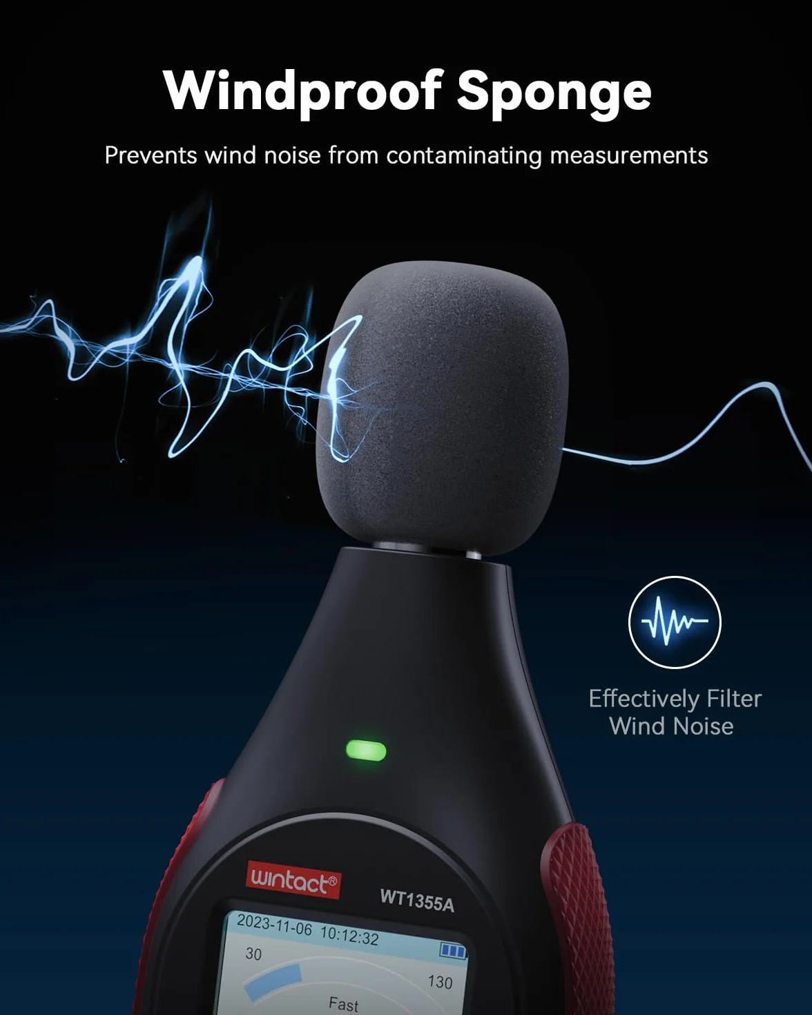 Wintact Sonomètre Décibelmètre 30-130 dB A/C Rechargeable WT1355A
