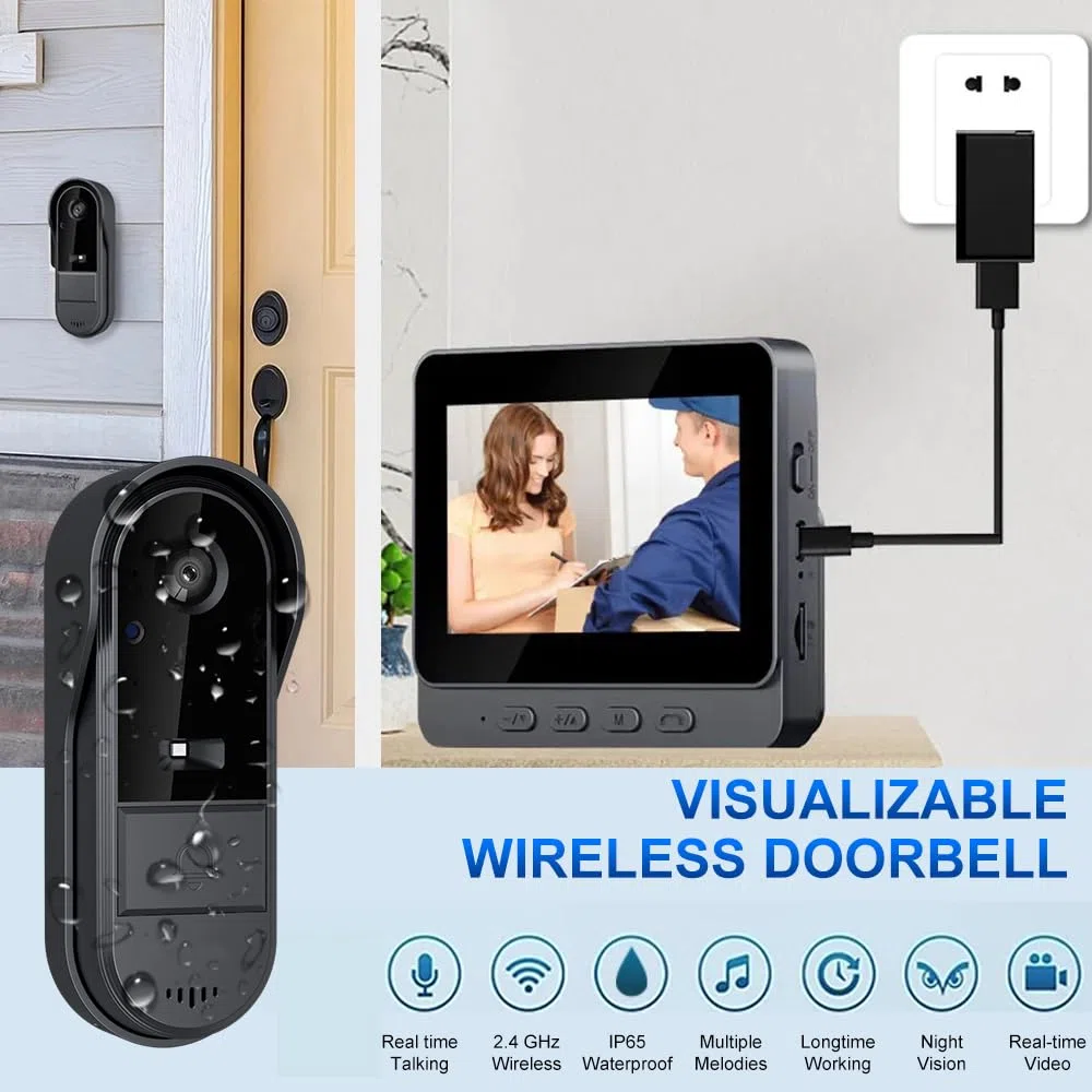 TKMARS Sonnette sans Fil avec Caméra 1080P Extérieur Étanche IP67 Visiophone Vidéo Écran IPS 4.3 Interphone Vidéo Angle de Vision 170 Portier Vidéo