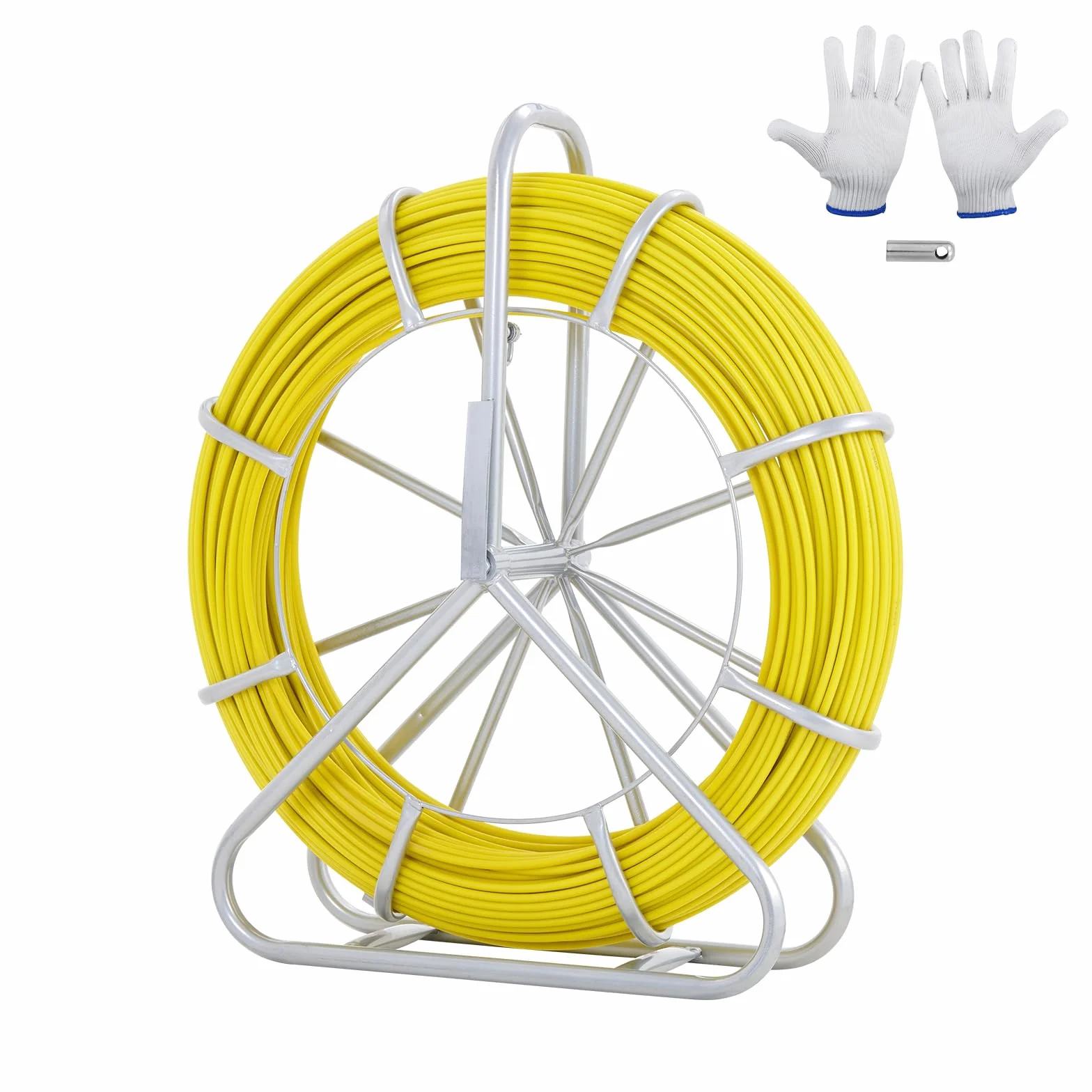 VEVOR Ruban à Poisson en Fibre de Verre 129,5 m 6,35 mm Aiguille Électricien Tirage Câble Extracteur Bobine Conduit Support Acier 3 Têtes