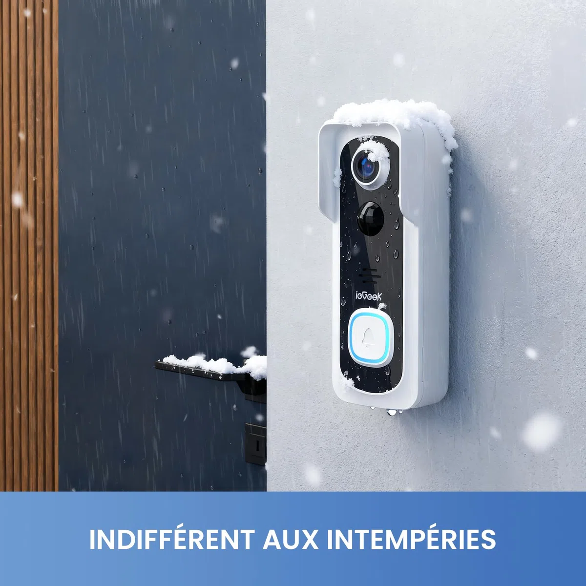 ieGeek 2K Sonnette sans Fil Exterieur Etanche Caméra Compatible Alexa Détection IA IP66 WiFi 2.4 GHz Blanc