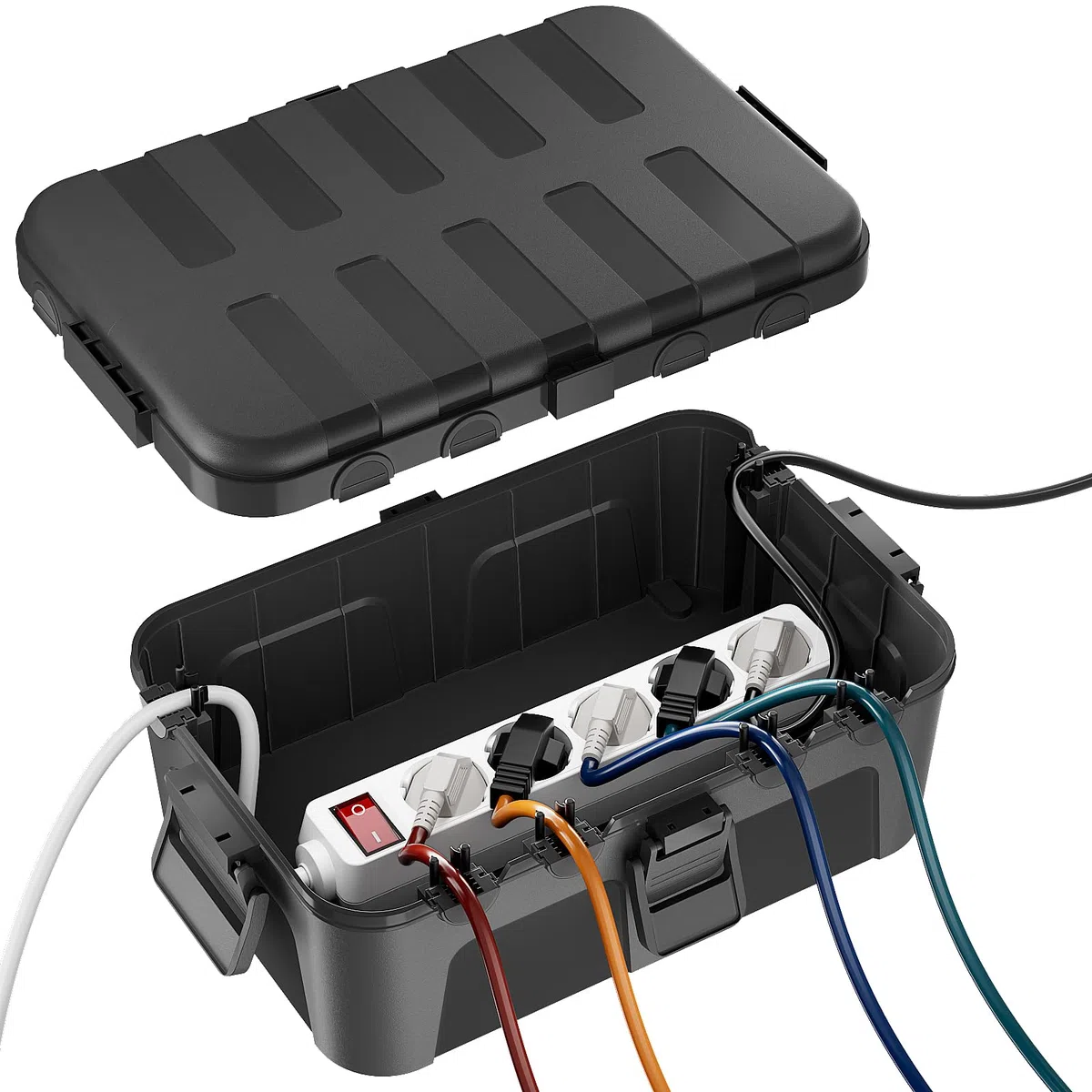 RESTMO Boîte Protection Étanche IP54 Extra Large 32x22x13cm pour Multiprise Extérieure 6 Entrées/Sorties Résistante UV Noir
