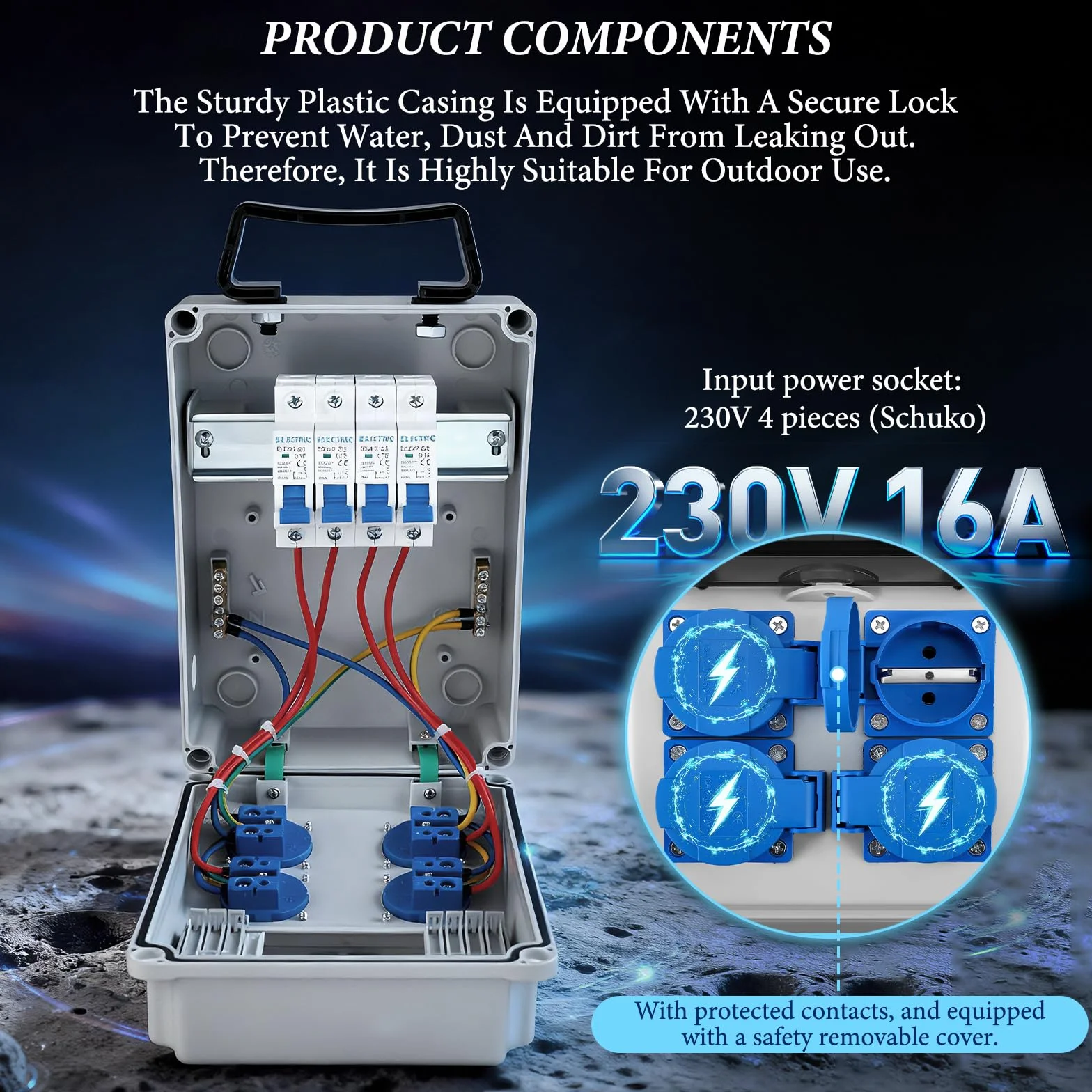 Répartiteur électrique de chantier 32A IP67 avec 4x interrupteurs différentiels FI/LS 16A