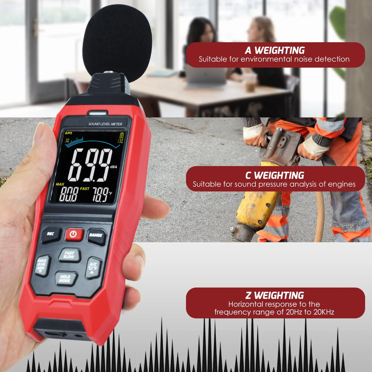 Sonomètre Compteur de Niveau Sonore 30-130 dB avec Enregistrement de Données Alarme Visuelle Connexion PC