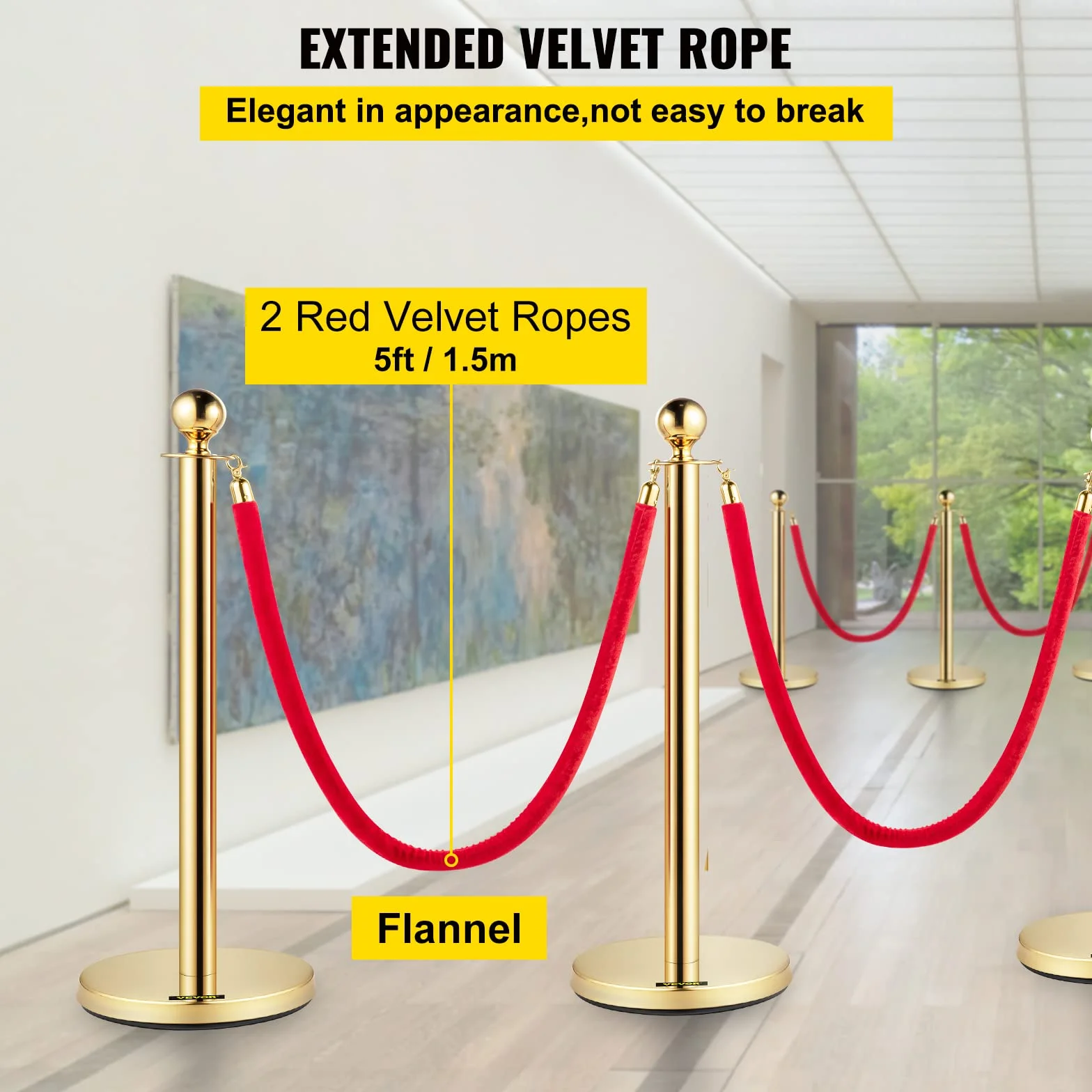 Mophorn Lot de 4 barrières de délimitation en Acier Inoxydable avec tête sphérique et Cordes en Velours Rouge
