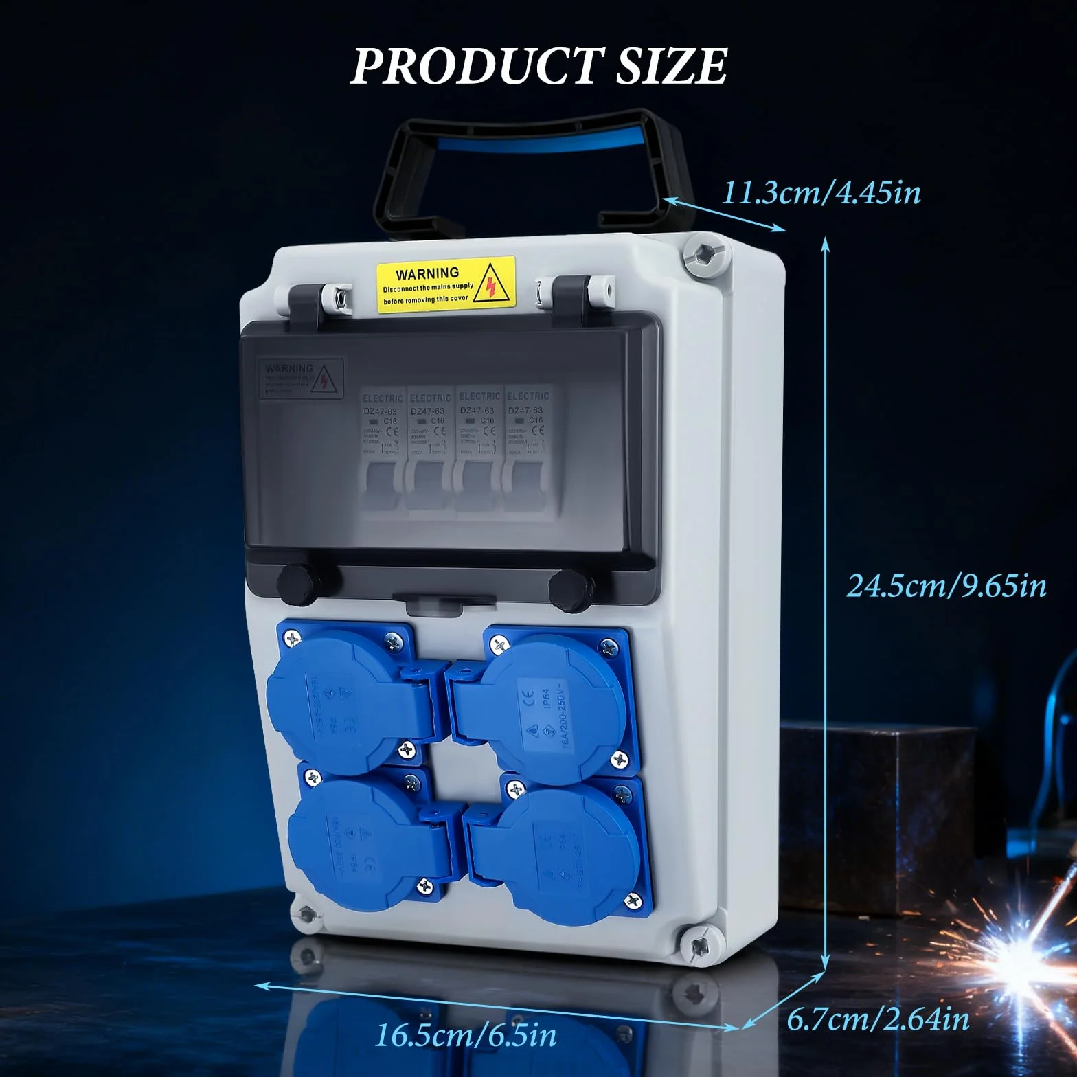 Répartiteur électrique de chantier 32A IP67 avec 4x interrupteurs différentiels FI/LS 16A