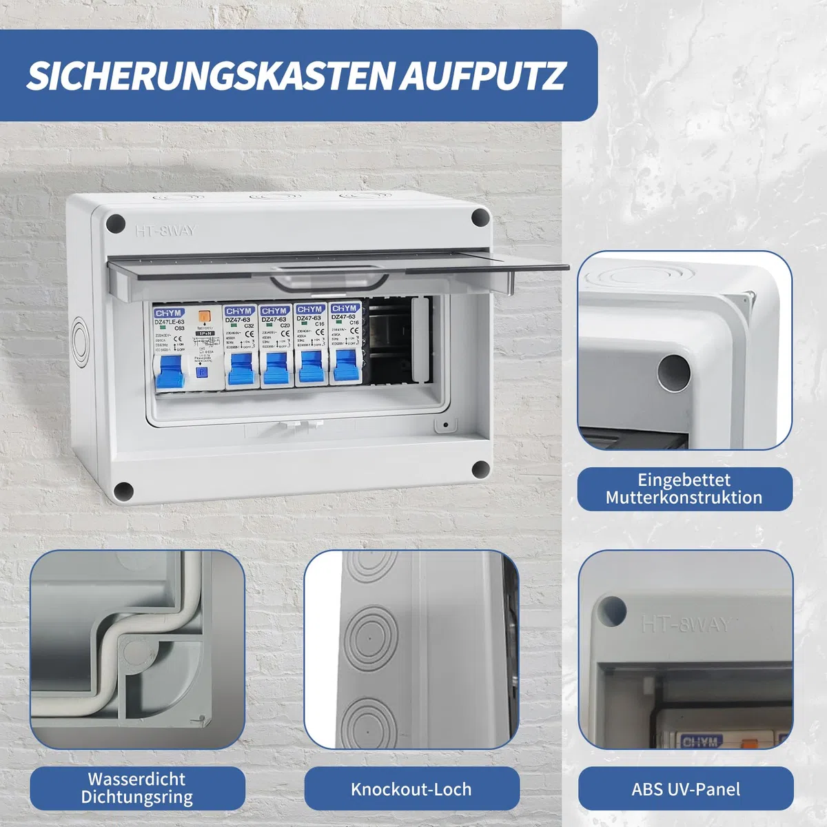 Coffret Electrique Etanche IP65 avec Disjoncteur 63A 2x16A 20A 32A Tableau Electrique