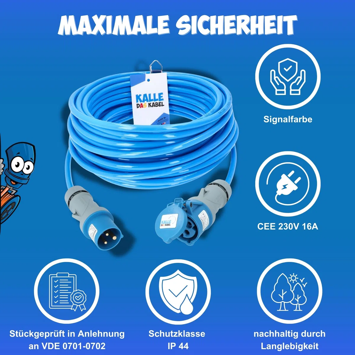 KALLE DAS KABEL Rallonge CEE 230 V H07BQ-F 3G 2,5 mm² 10 mètres