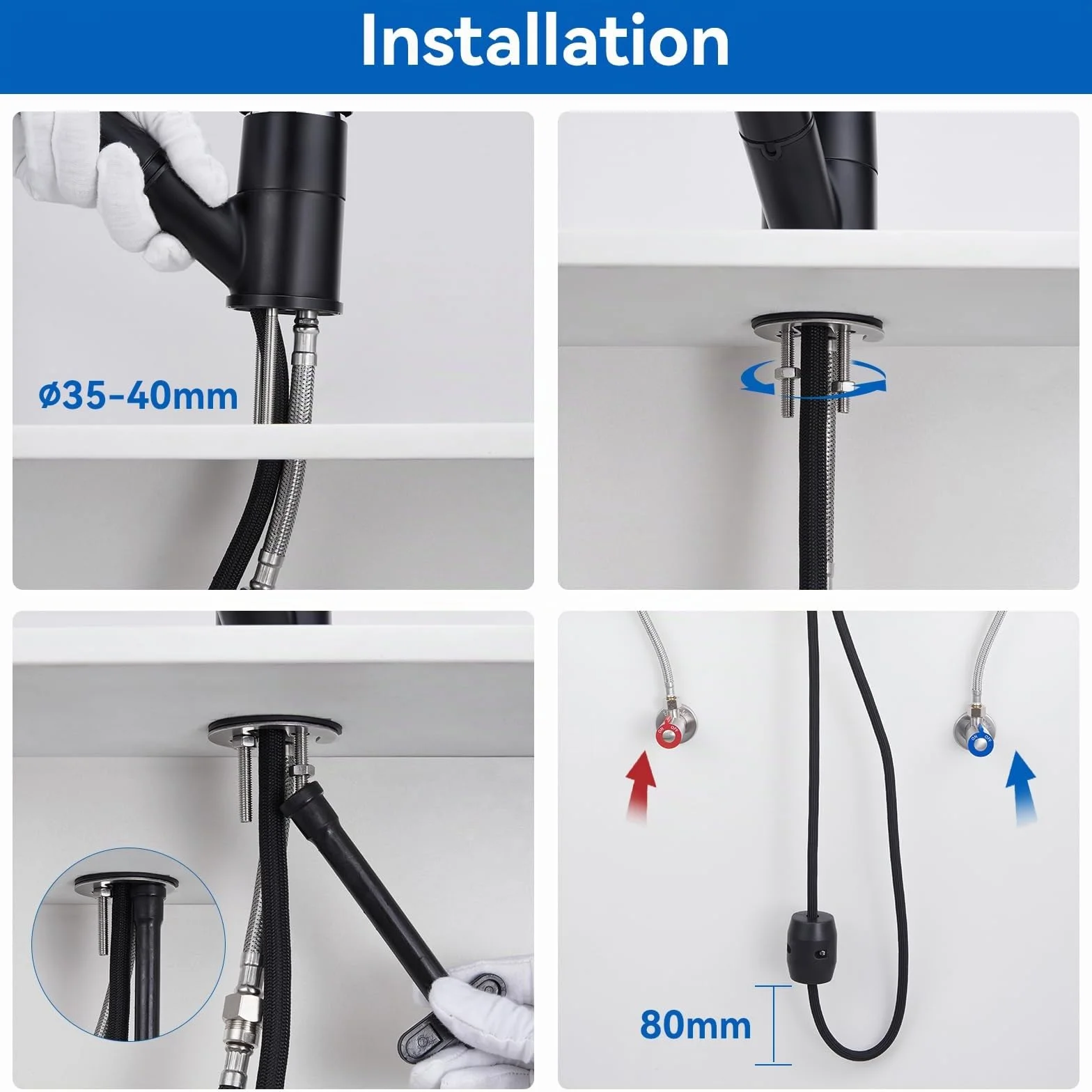 Auralum Robinet de Cuisine Noir Douchette Extractible 2 Jets Mitigeur Évier 360° Laiton Monotrou Eau Froide Chaude