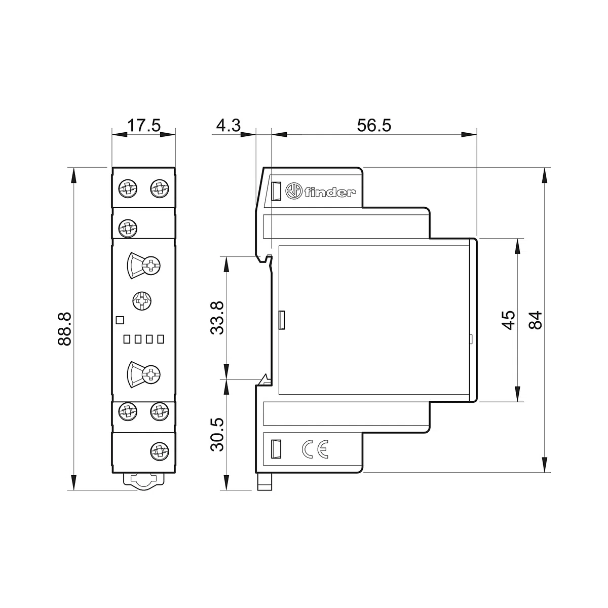 Finder 800102400000PAS Relais temporisé modulaire multifonction multi-tension 1RT 16 A 12-240 Vac/dc 0,1 s-24 h