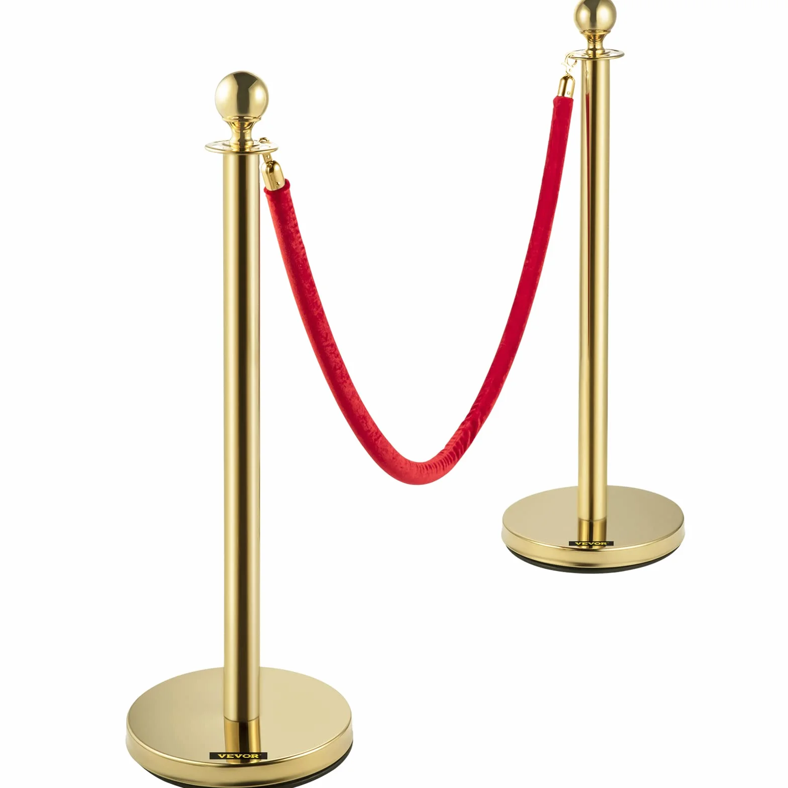 VEVOR Poteau de Guidage Doré 2PCs, Barrière de Balisage avec Corde en Velours Rouge 1,5 m