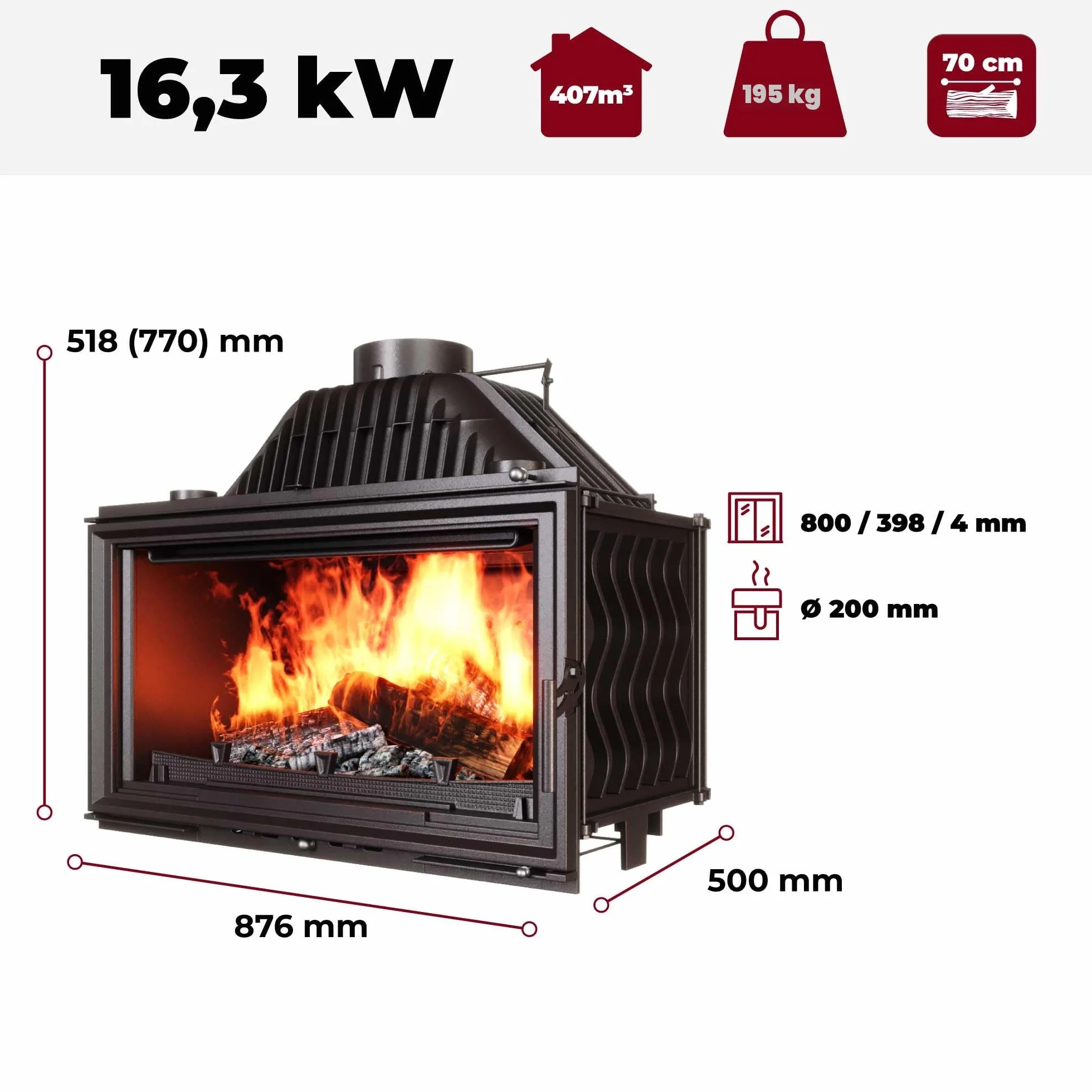 Insert en fonte pour cheminée à bois W15 16,3 kW ECO