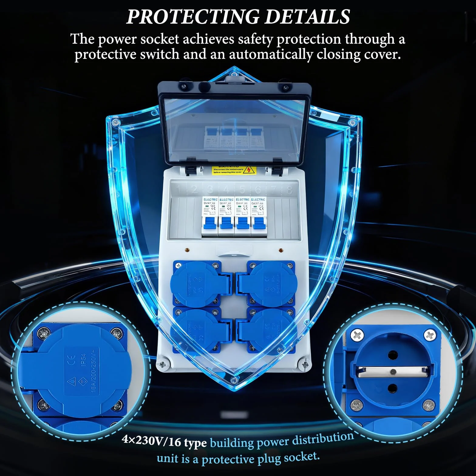 Répartiteur électrique de chantier 32A IP67 avec 4x interrupteurs différentiels FI/LS 16A