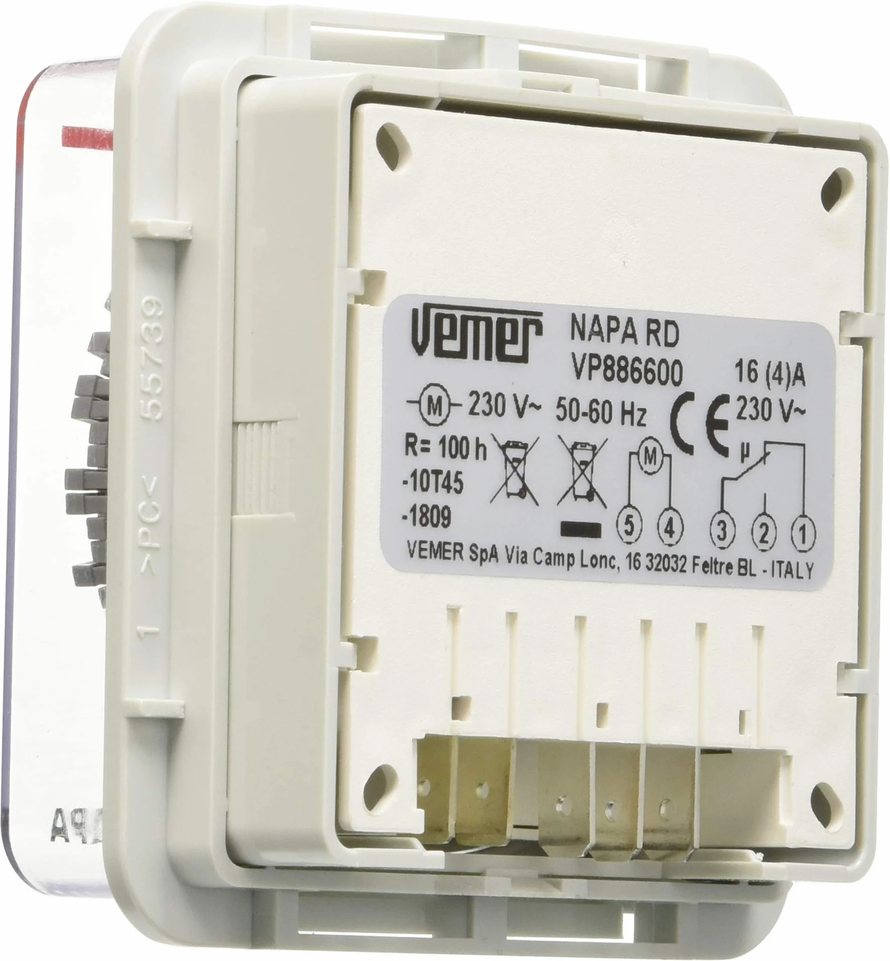 VEMER VP886600 Napa-RD Interrupteur Horaire Électromécanique à Chevaliers Minuterie Programmation Quotidienne Installation Panneau Gris Clair