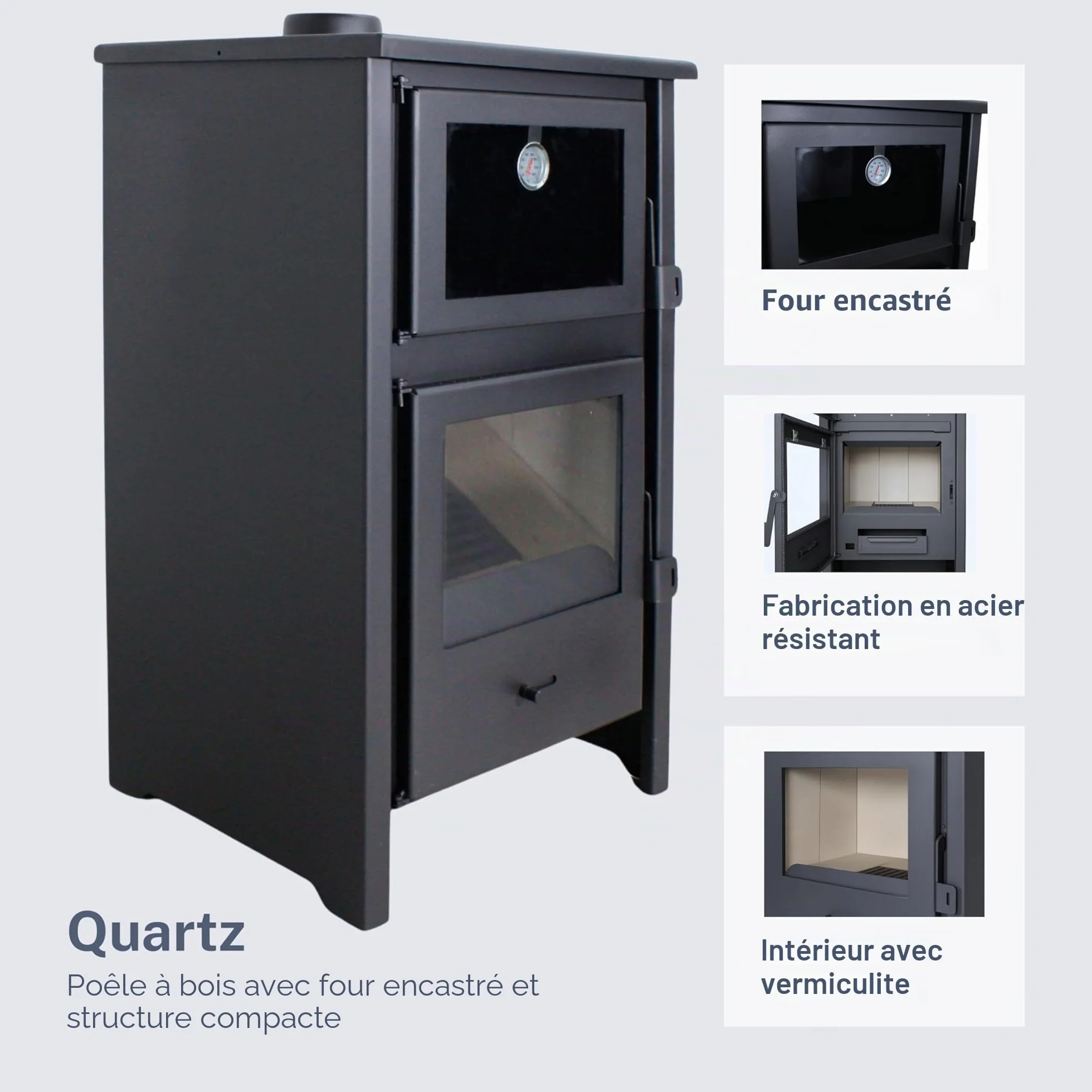 Poêle à Bois EIDER BIOMASA Quartz 12,4 kW 89 x 47 x 52 cm Fonte Classe A