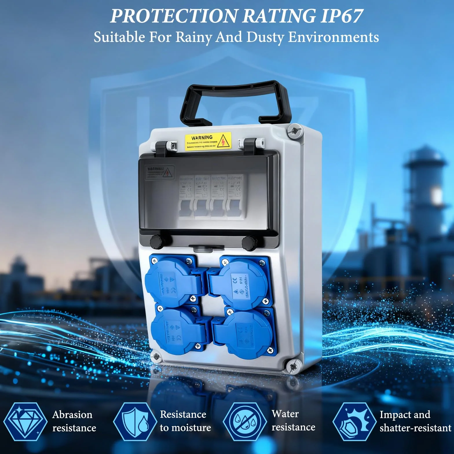Répartiteur électrique de chantier 32A IP67 avec 4x interrupteurs différentiels FI/LS 16A