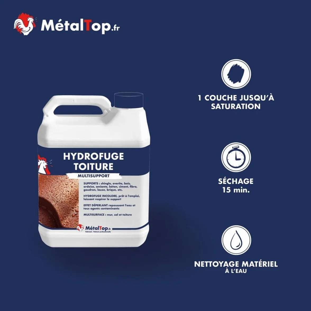 Métaltop Hydrofuge Toiture 20 L Multisupport Protection Anti-humidité