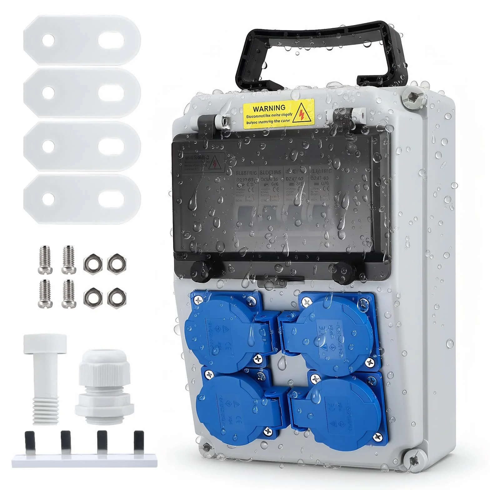 Répartiteur électrique de chantier 32A IP67 avec 4x interrupteurs différentiels FI/LS 16A