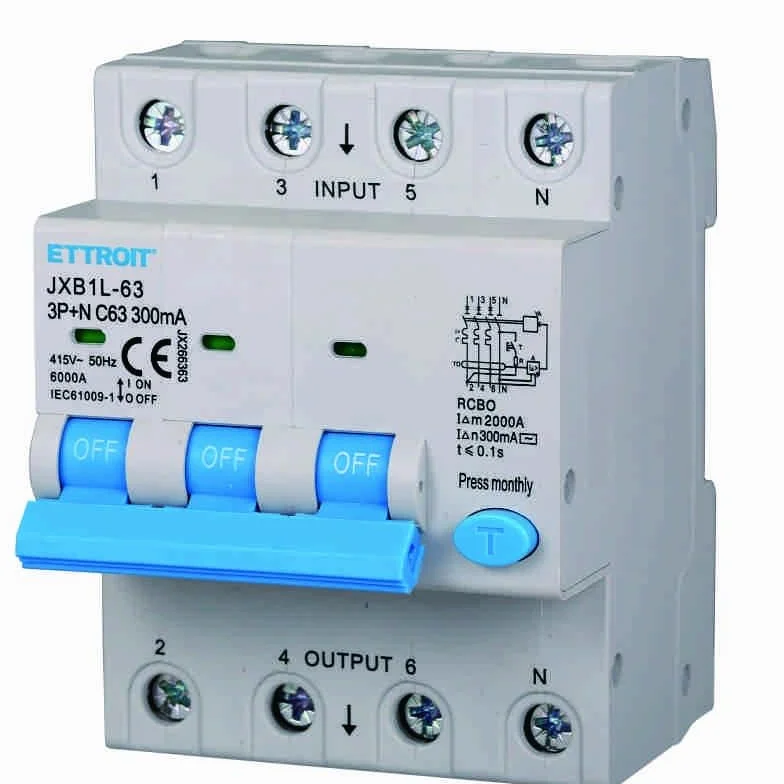 Interrupteur magnétothermique différentiel 3P+N 63A 300mA 380V-6KA 4 modules DIN