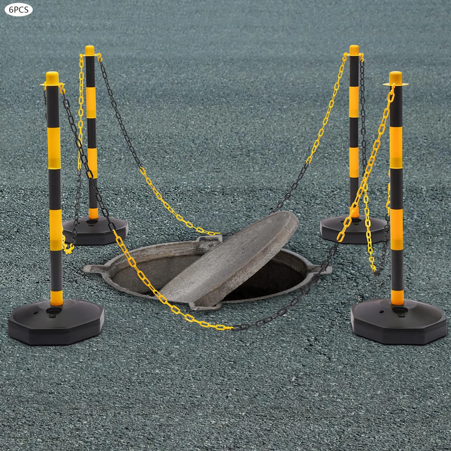 Poteaux de signalisation de la circulation lot de 6 réglables avec socle à remplir et chaînes pour parking